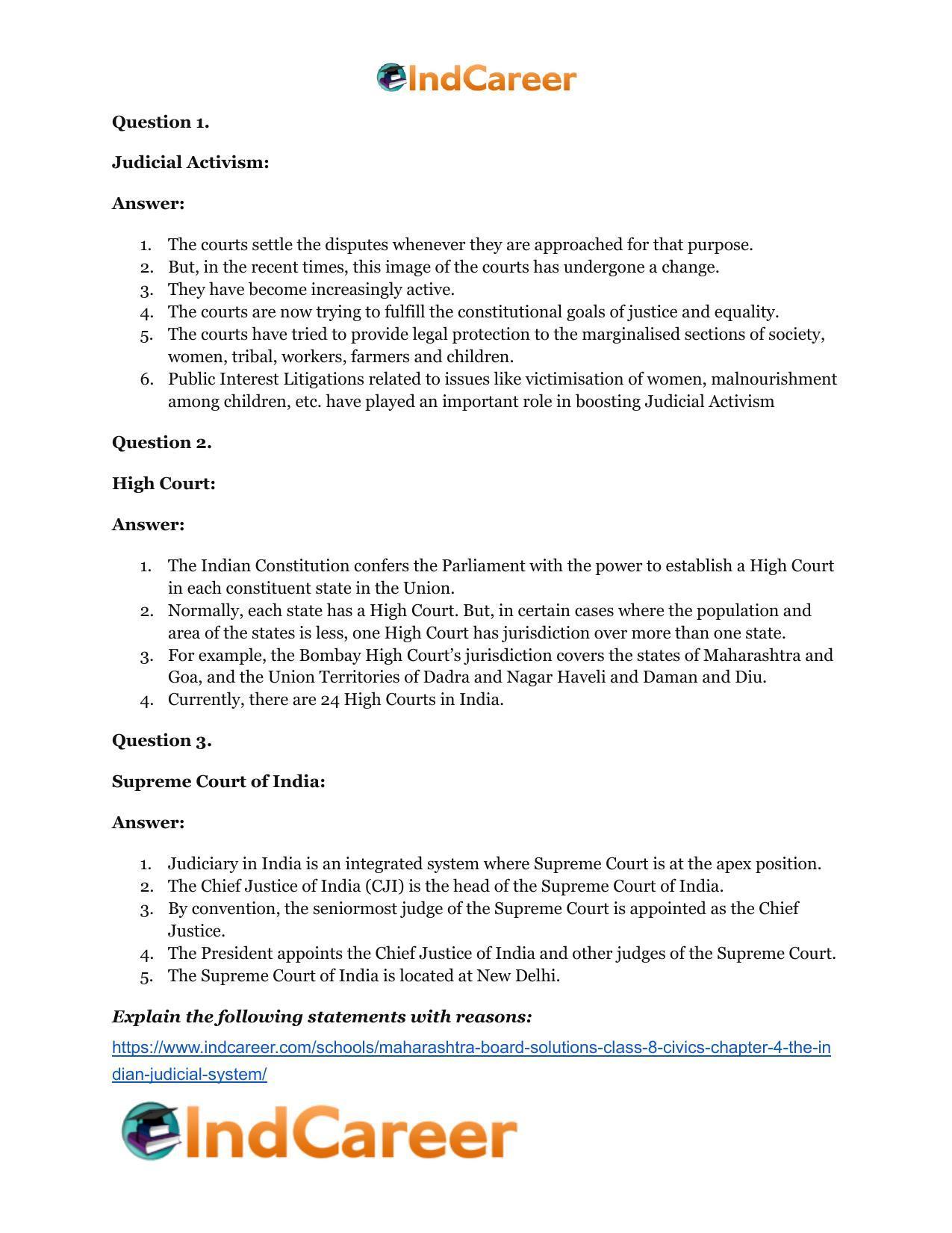 Maharashtra Board Solutions Class 8-Civics: Chapter 4- The Indian Judicial System - Page 12