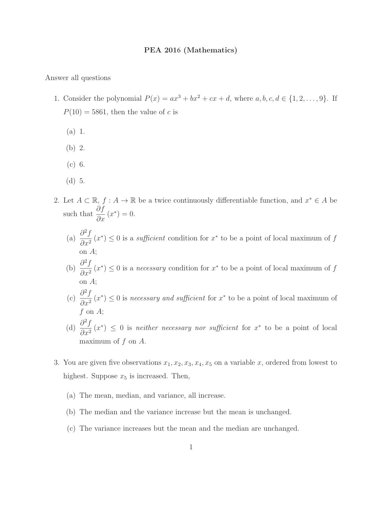 ISI Admission Test M.S.(QE) PEA 2016 Sample Paper - Page 2
