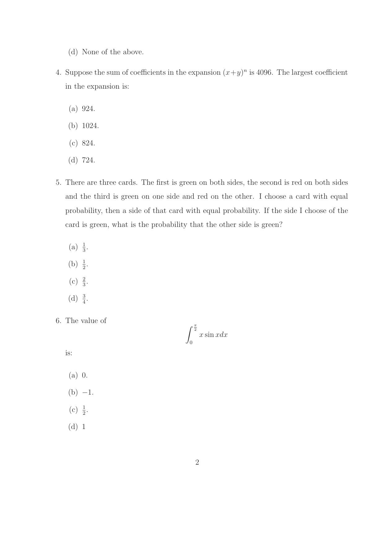 ISI Admission Test M.S.(QE) PEA 2016 Sample Paper - Page 3