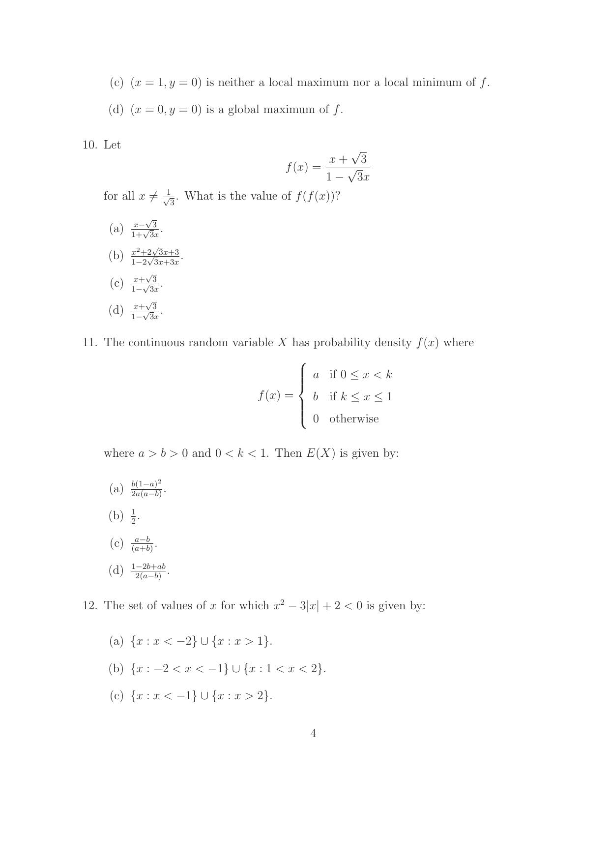 ISI Admission Test M.S.(QE) PEA 2016 Sample Paper - Page 5