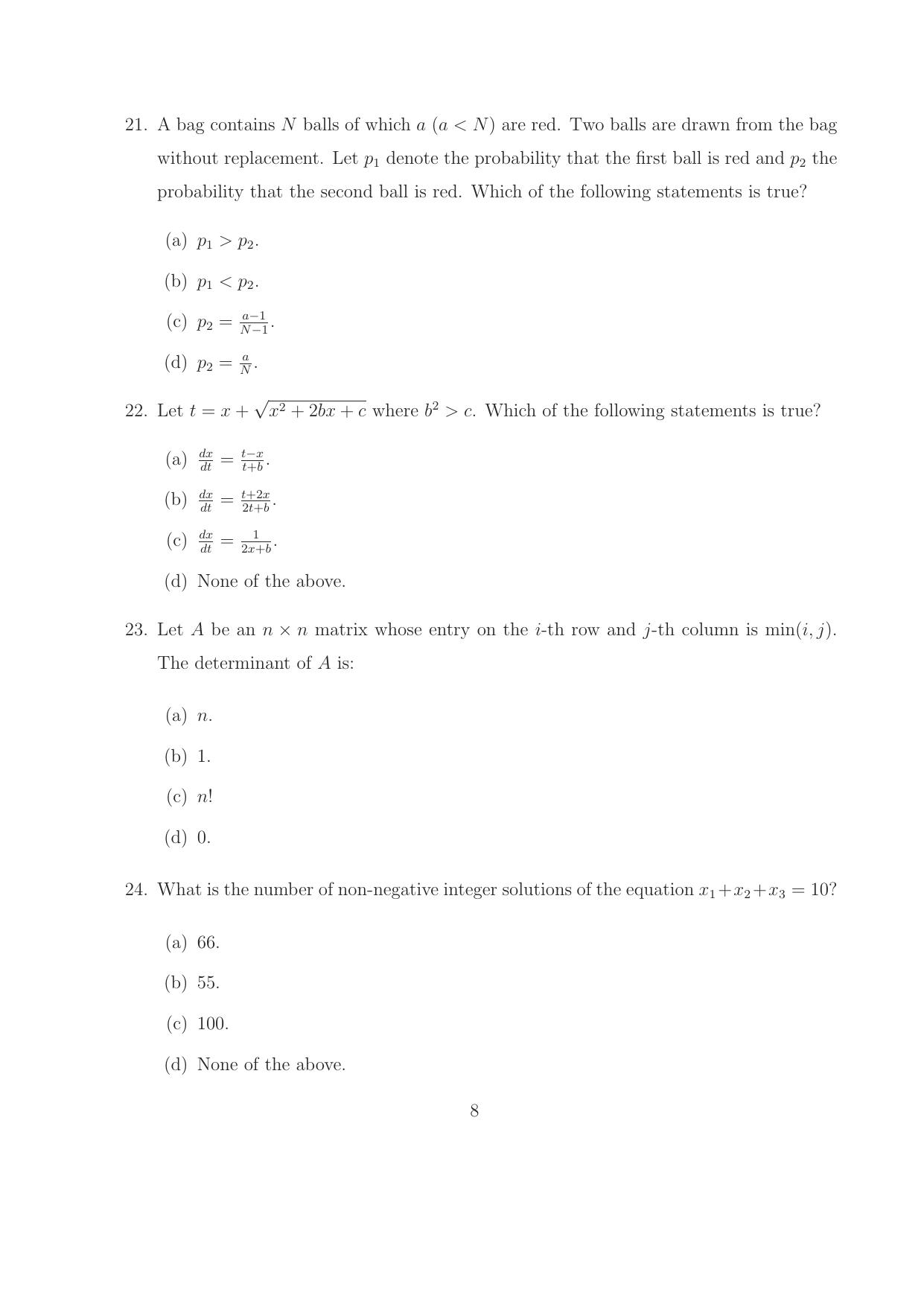 ISI Admission Test M.S.(QE) PEA 2016 Sample Paper - Page 9