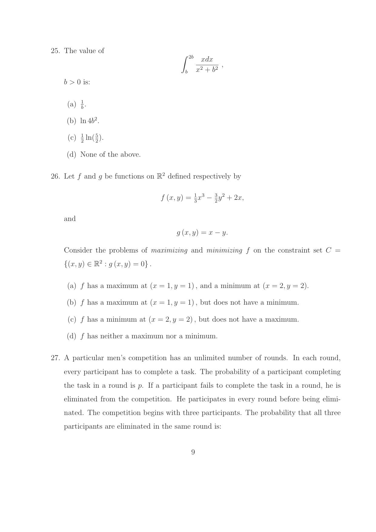 ISI Admission Test M.S.(QE) PEA 2016 Sample Paper - Page 10