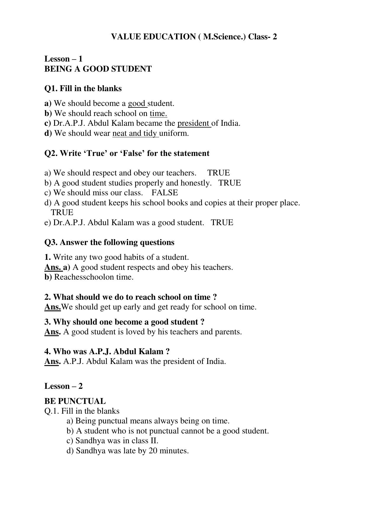 Worksheet for Class 2 Moral Science Assignment 2 - Page 1