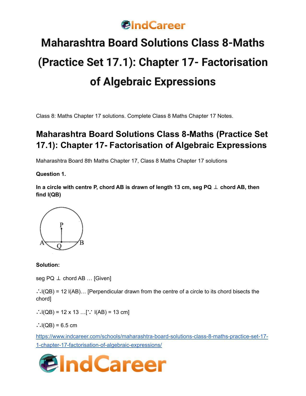 Maharashtra Board Solutions Class 8-Maths (Practice Set 17.1): Chapter 17- Factorisation of Algebraic Expressions - Page 2
