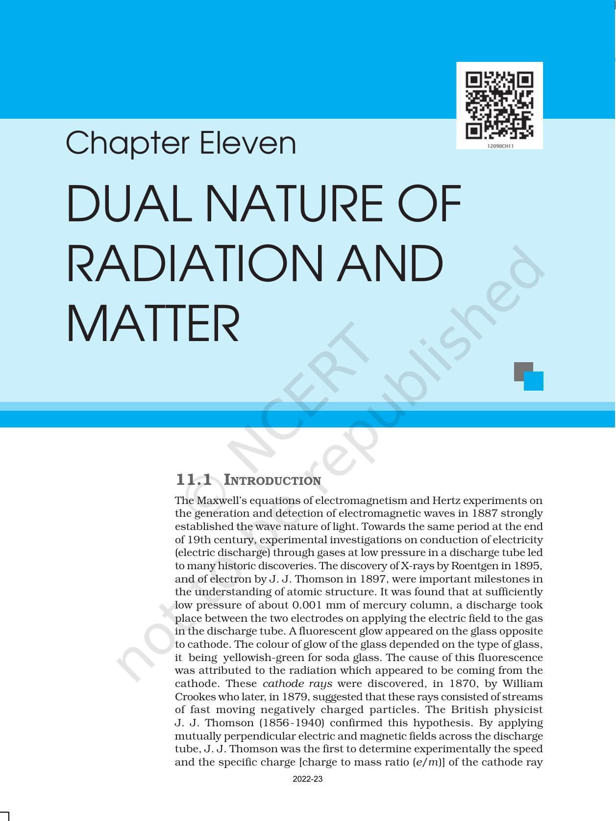 NCERT Book for Class 12 Physics Chapter 11 Dual Nature Of Radiation And Matter - Page 1