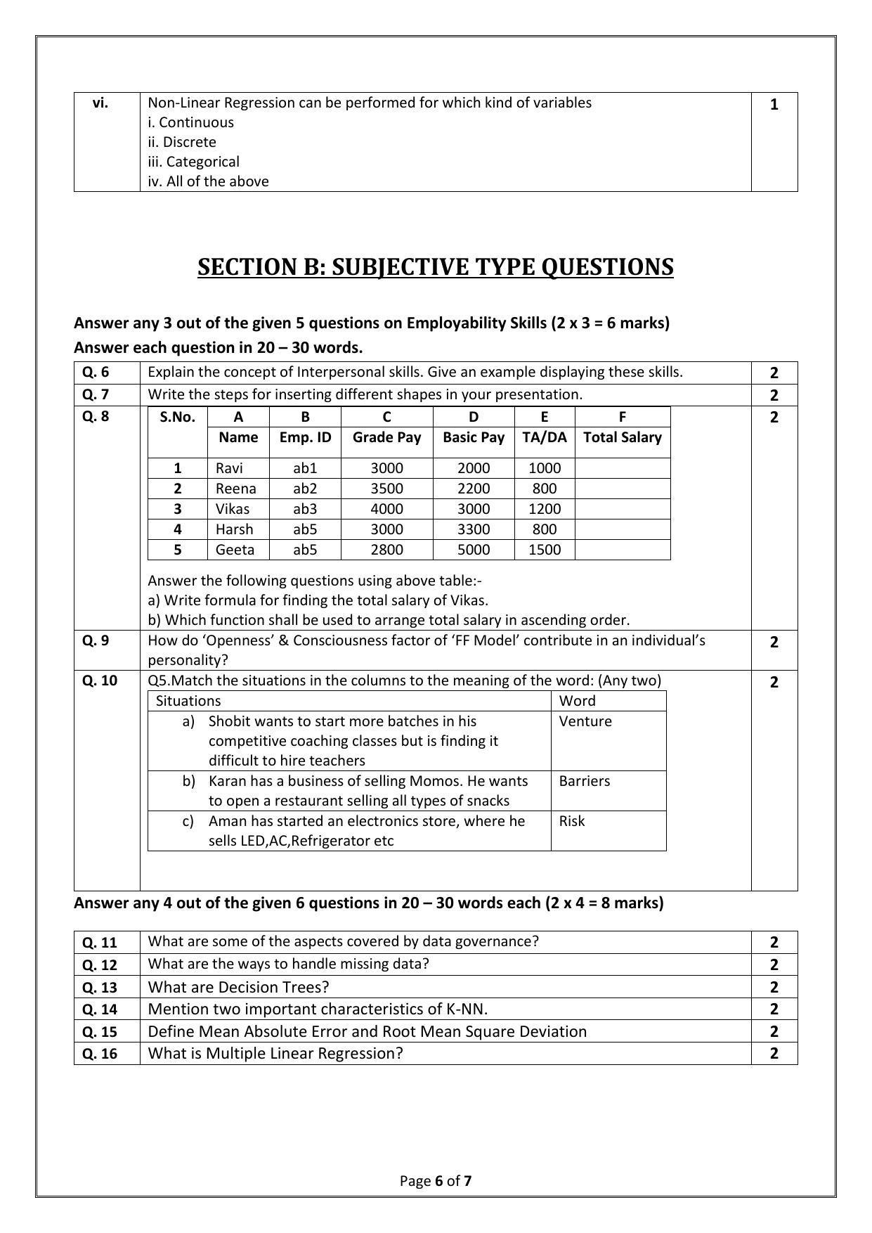 CBSE Class 12 Data Science (Skill Education) Sample Papers 2023 - Page 6