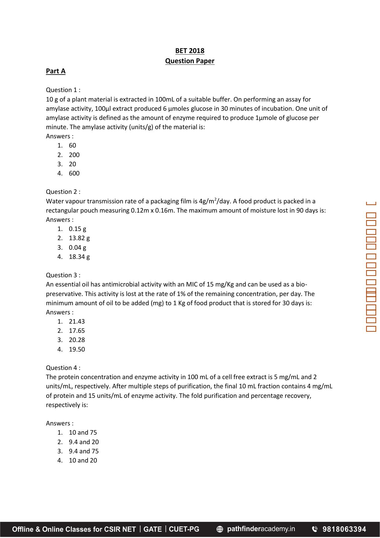 BET 2018 Question Paper - Page 1