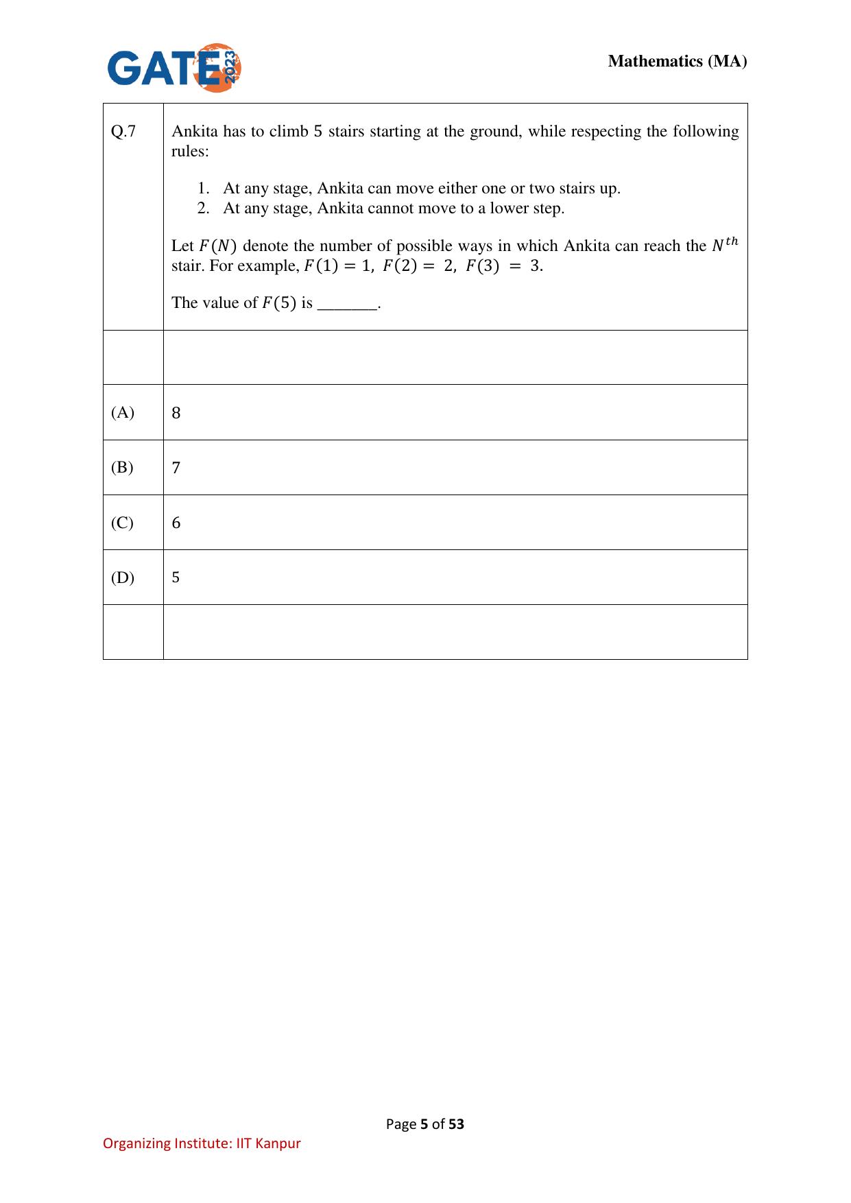 GATE 2023 Mathematics (MA) Question Paper - Page 5
