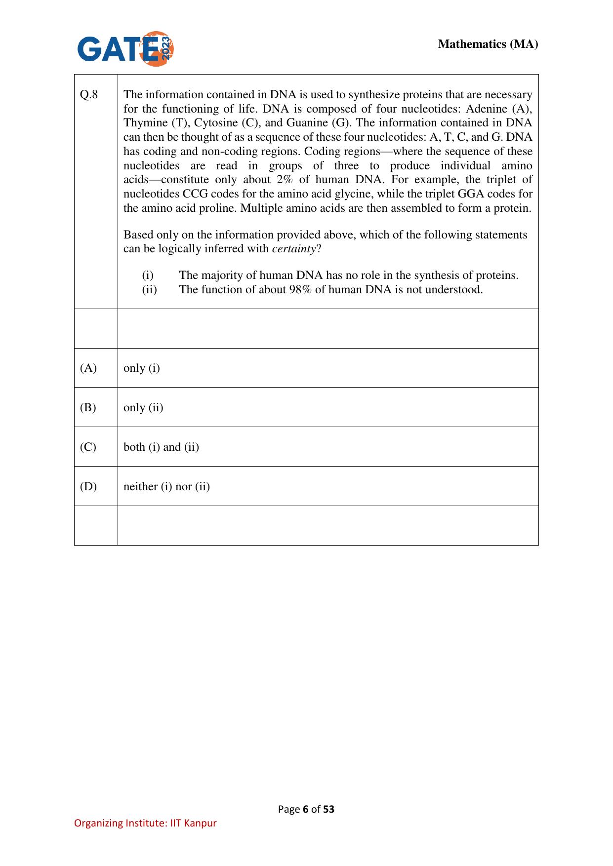 GATE 2023 Mathematics (MA) Question Paper - Page 6