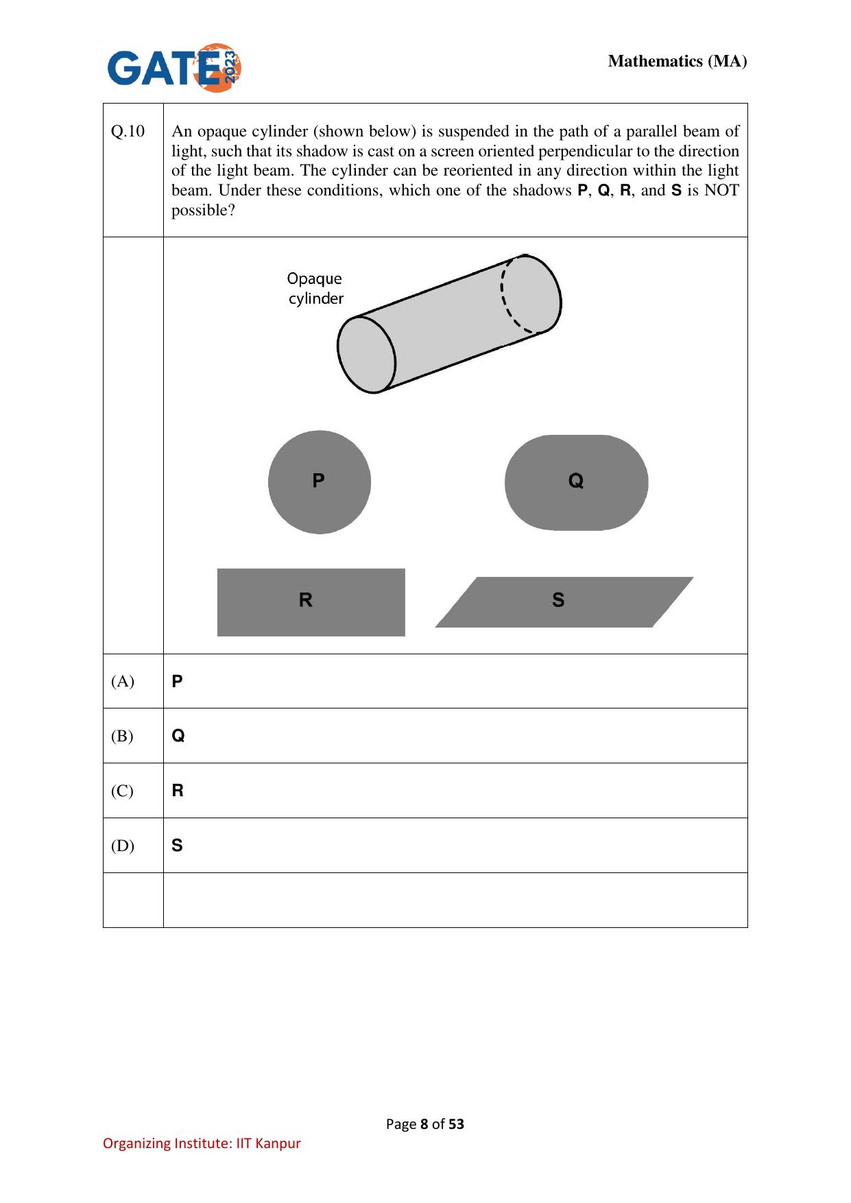 GATE 2023 Mathematics (MA) Question Paper - Page 8