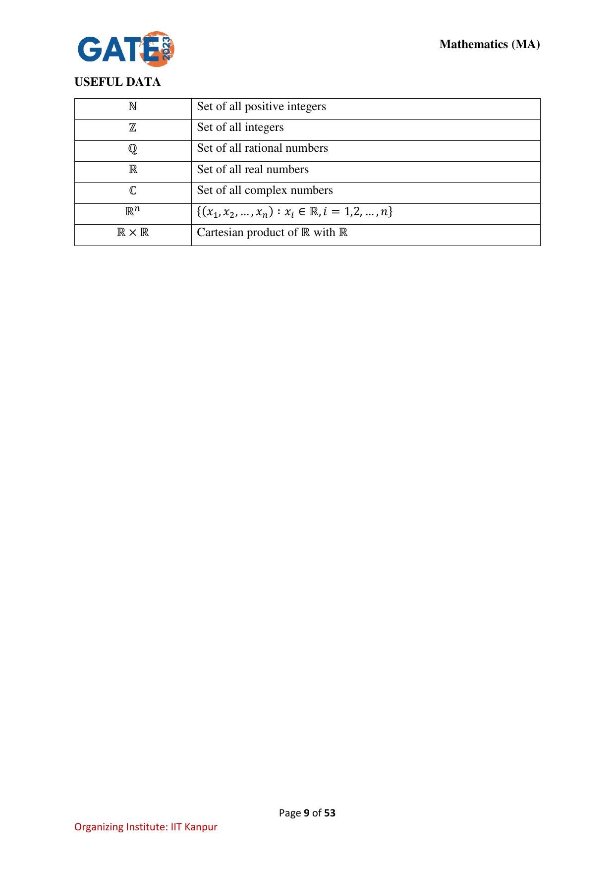 GATE 2023 Mathematics (MA) Question Paper - Page 9