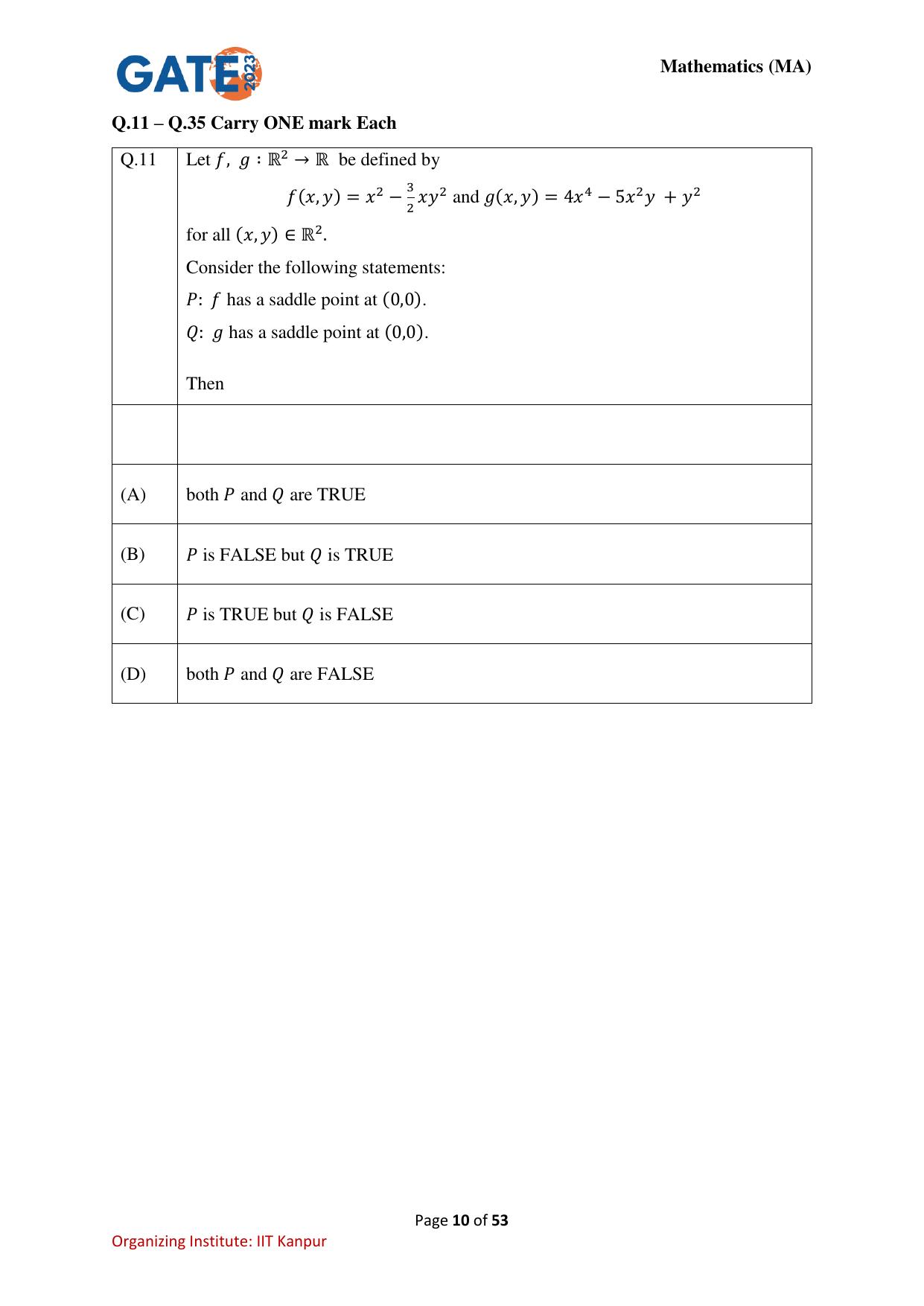 GATE 2023 Mathematics (MA) Question Paper - Page 10