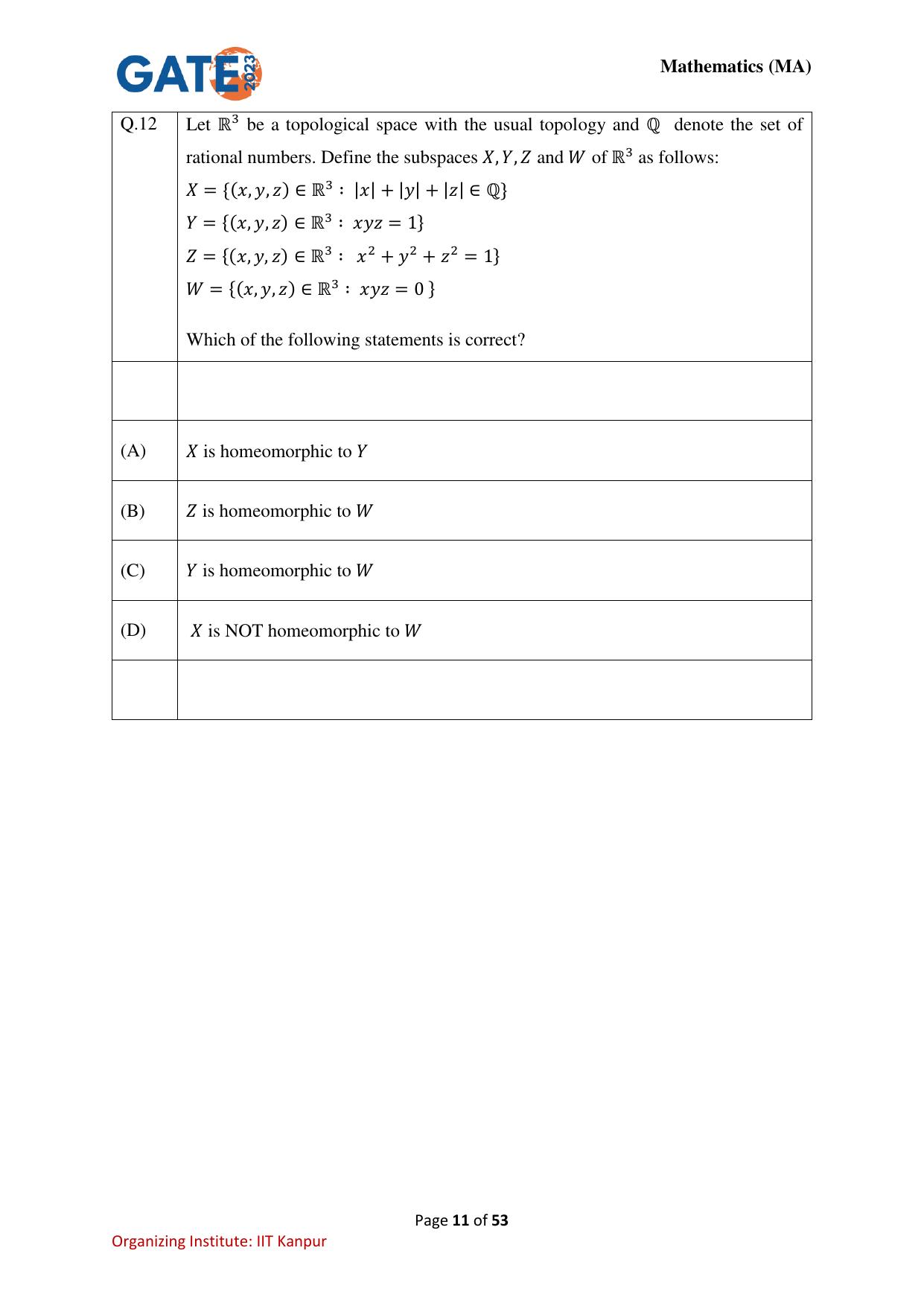GATE 2023 Mathematics (MA) Question Paper - Page 11