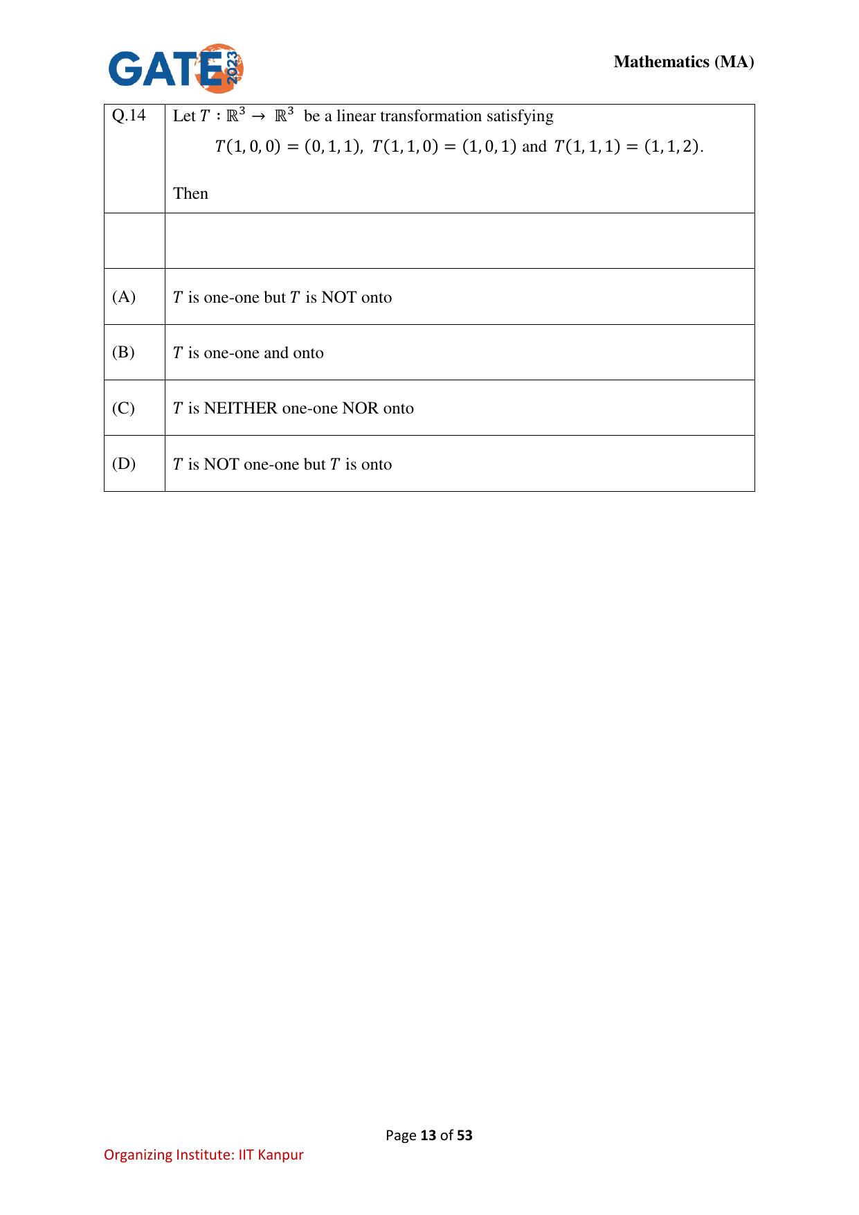 GATE 2023 Mathematics (MA) Question Paper - Page 13