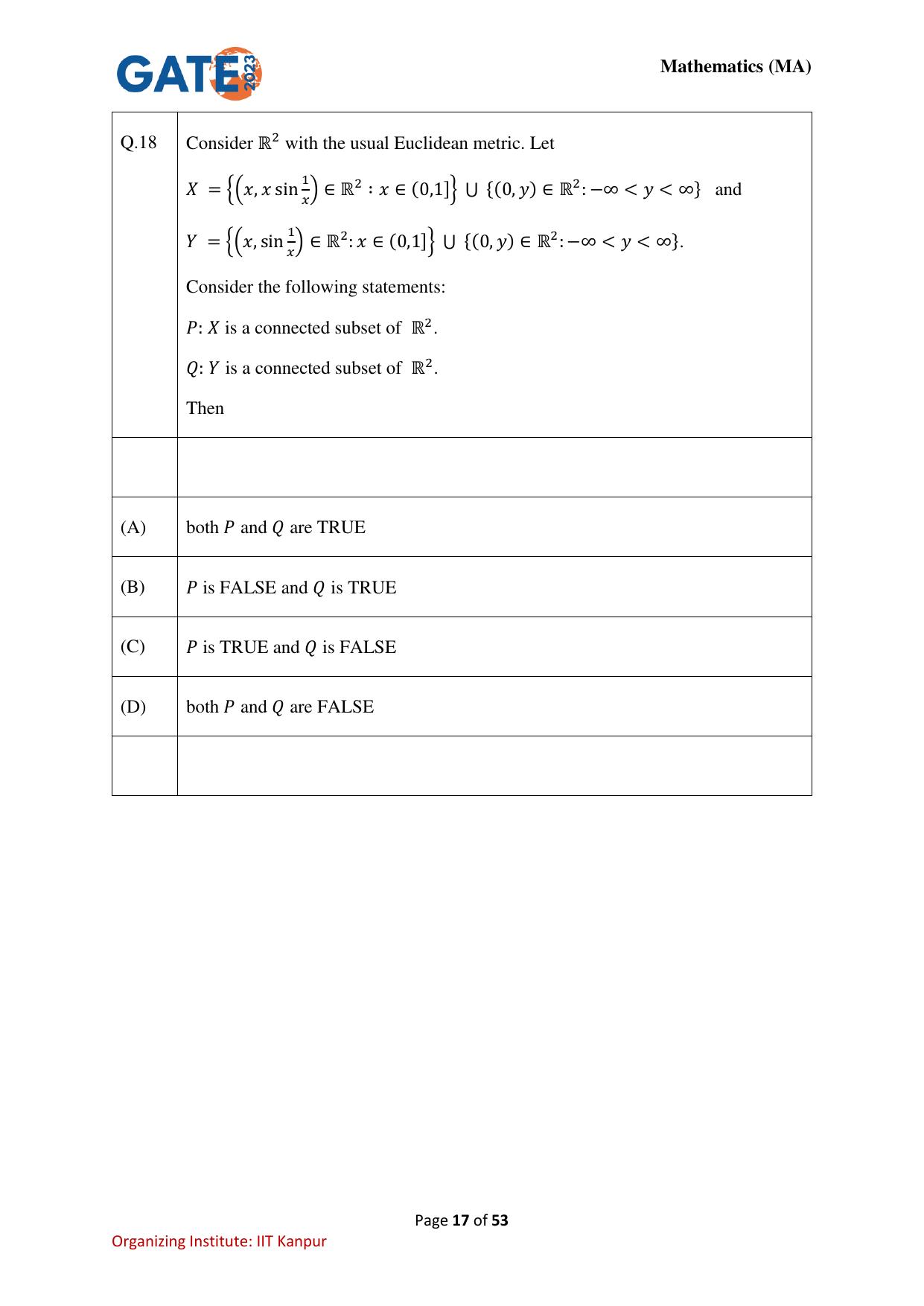 GATE 2023 Mathematics (MA) Question Paper - Page 17