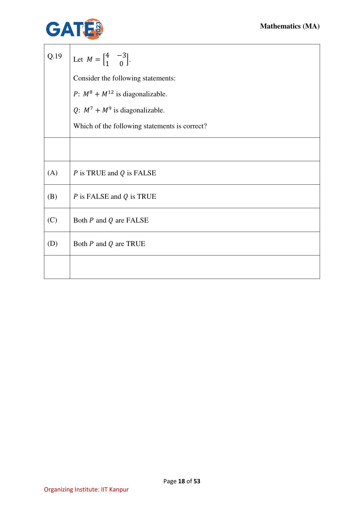 GATE 2023 Mathematics (MA) Question Paper - Page 18