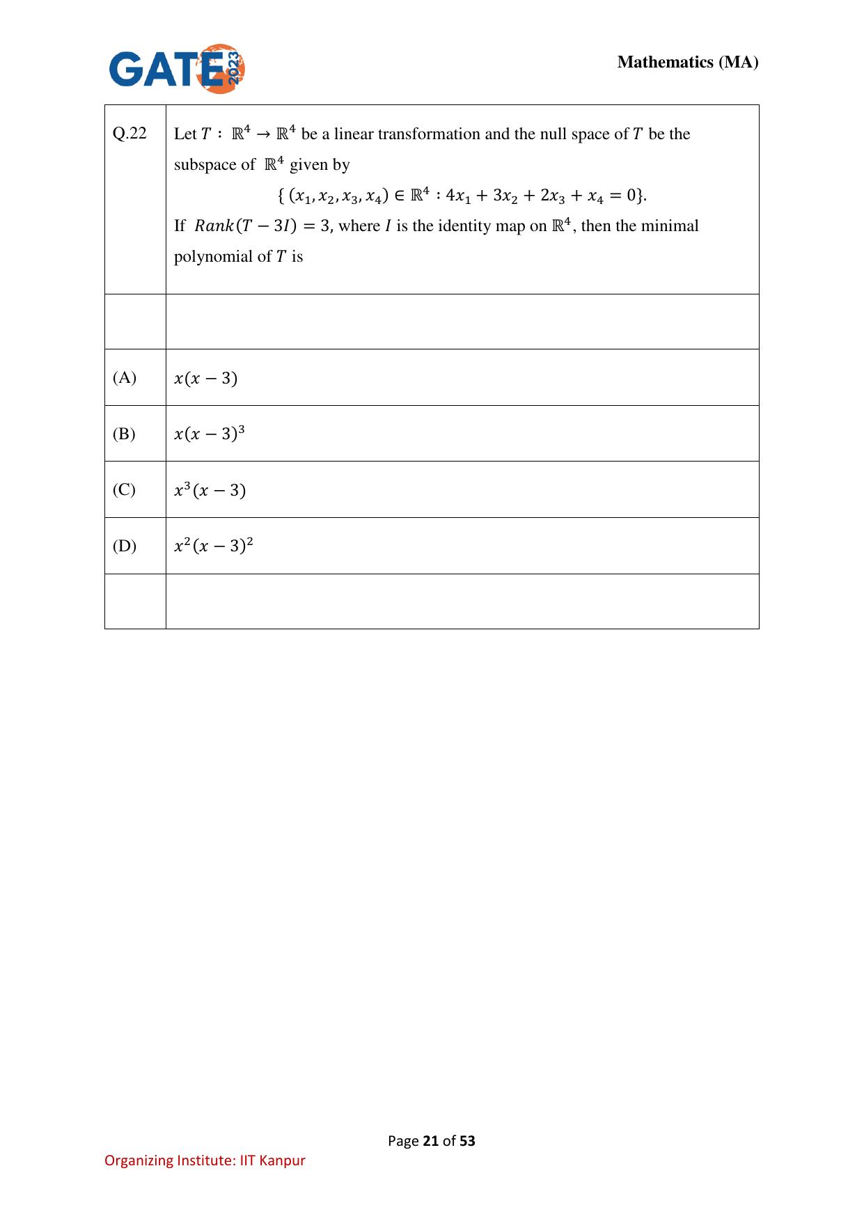 GATE 2023 Mathematics (MA) Question Paper - Page 21