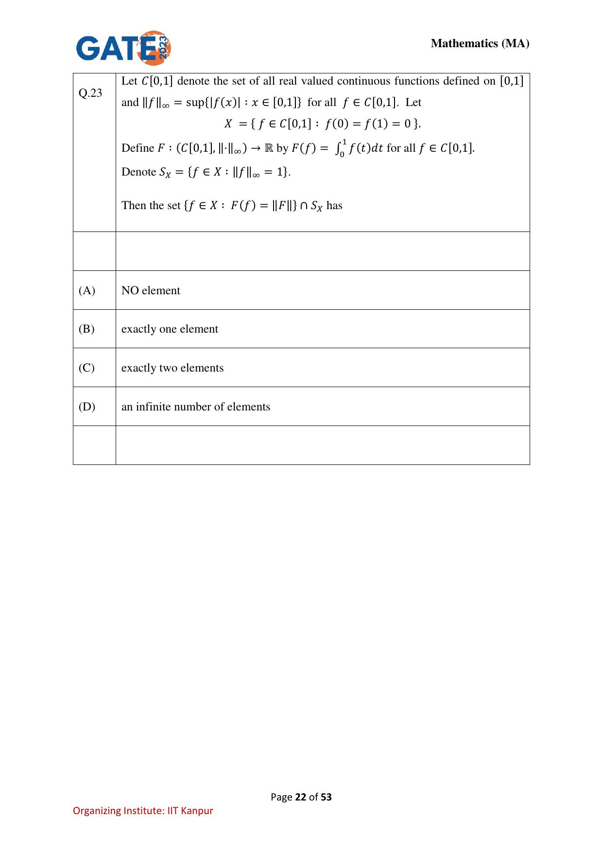 GATE 2023 Mathematics (MA) Question Paper - Page 22