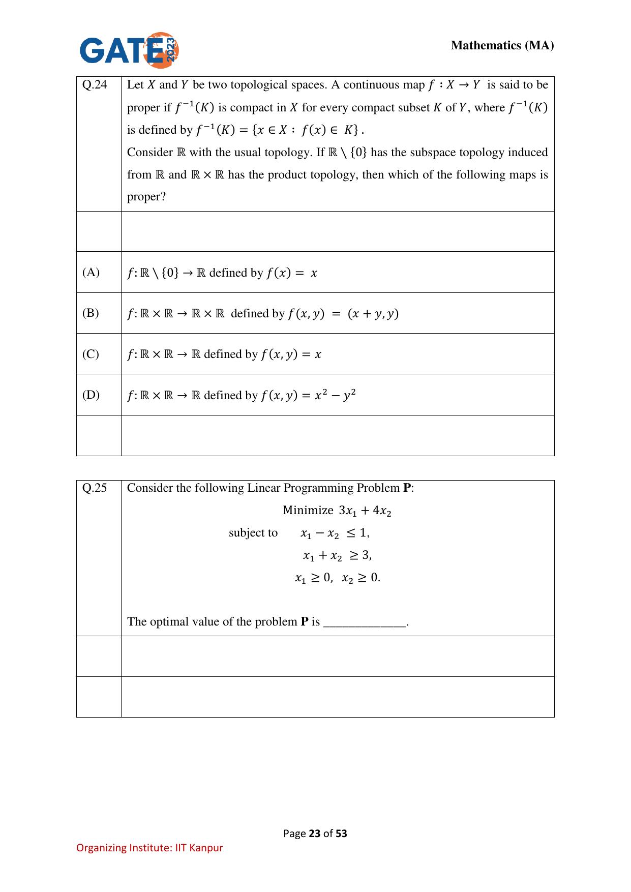 GATE 2023 Mathematics (MA) Question Paper - Page 23