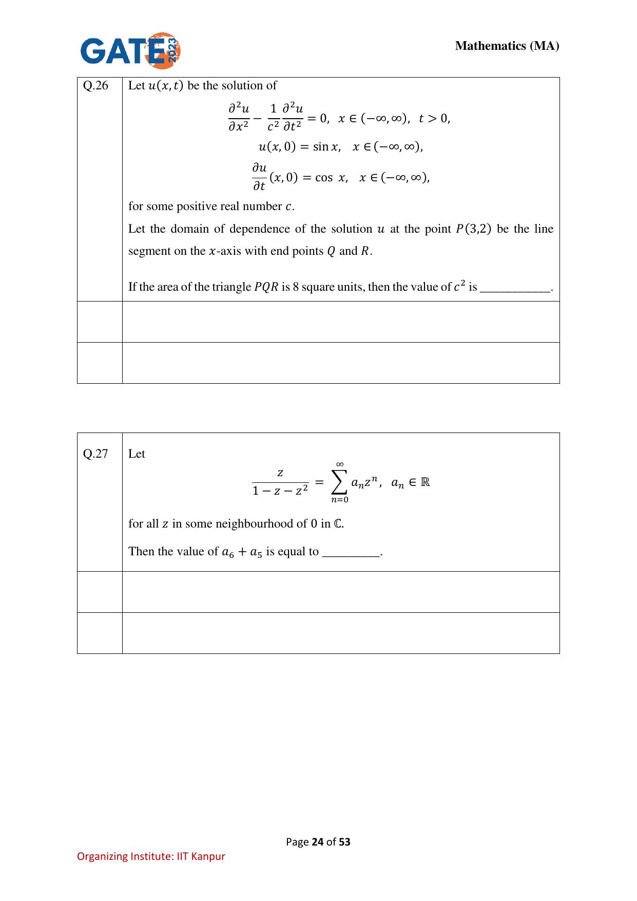 GATE 2023 Mathematics (MA) Question Paper - Page 24