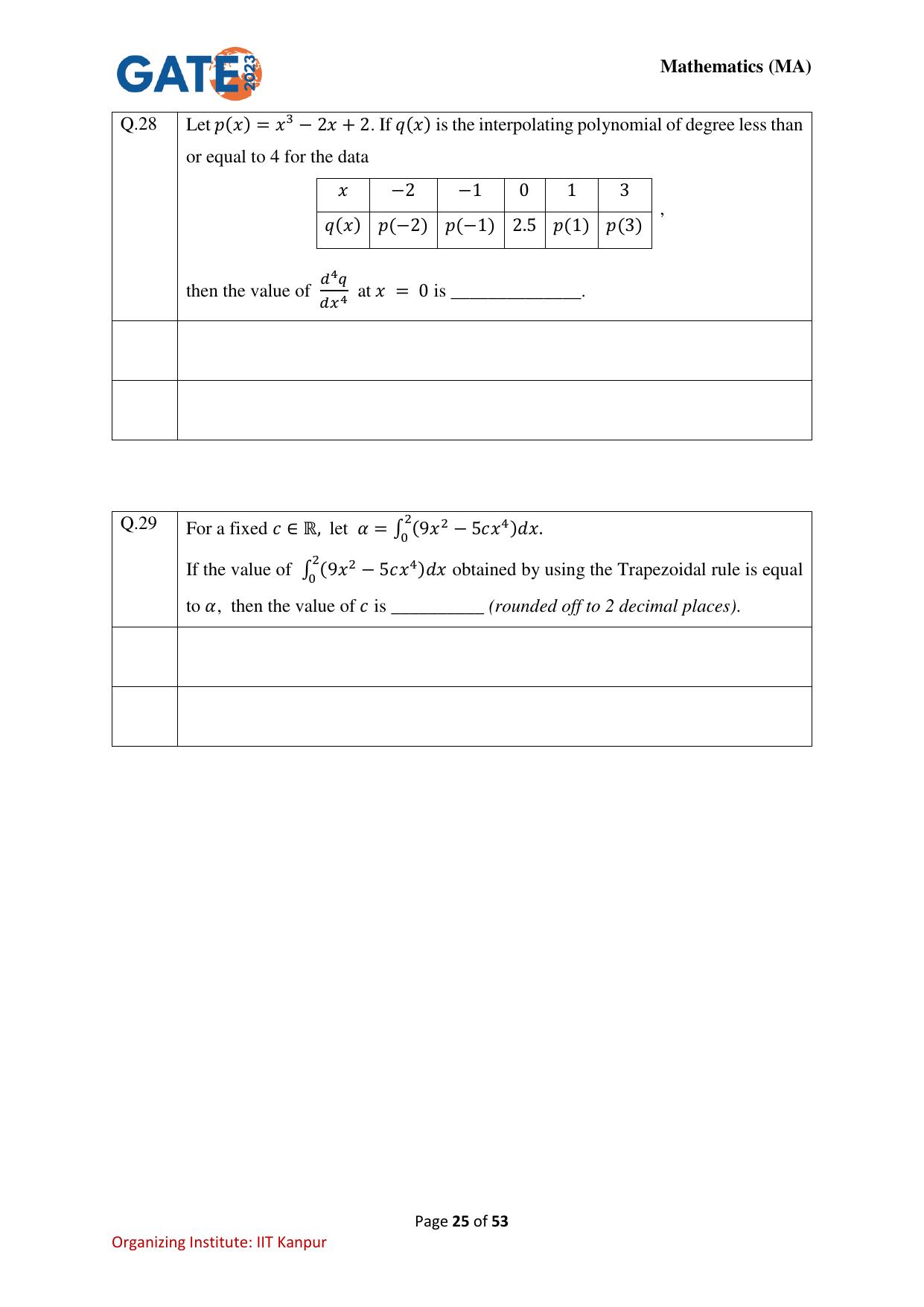 GATE 2023 Mathematics (MA) Question Paper - Page 25
