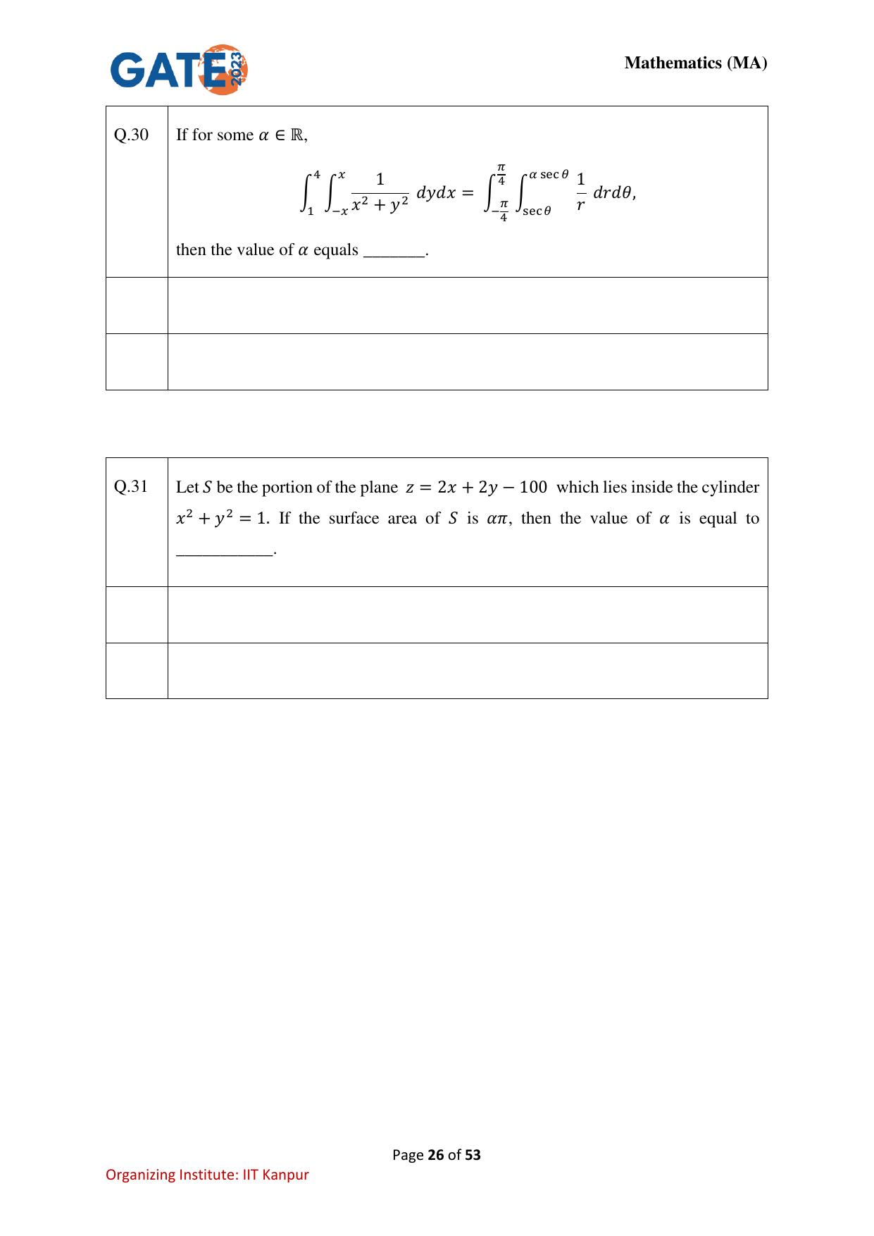 GATE 2023 Mathematics (MA) Question Paper - Page 26