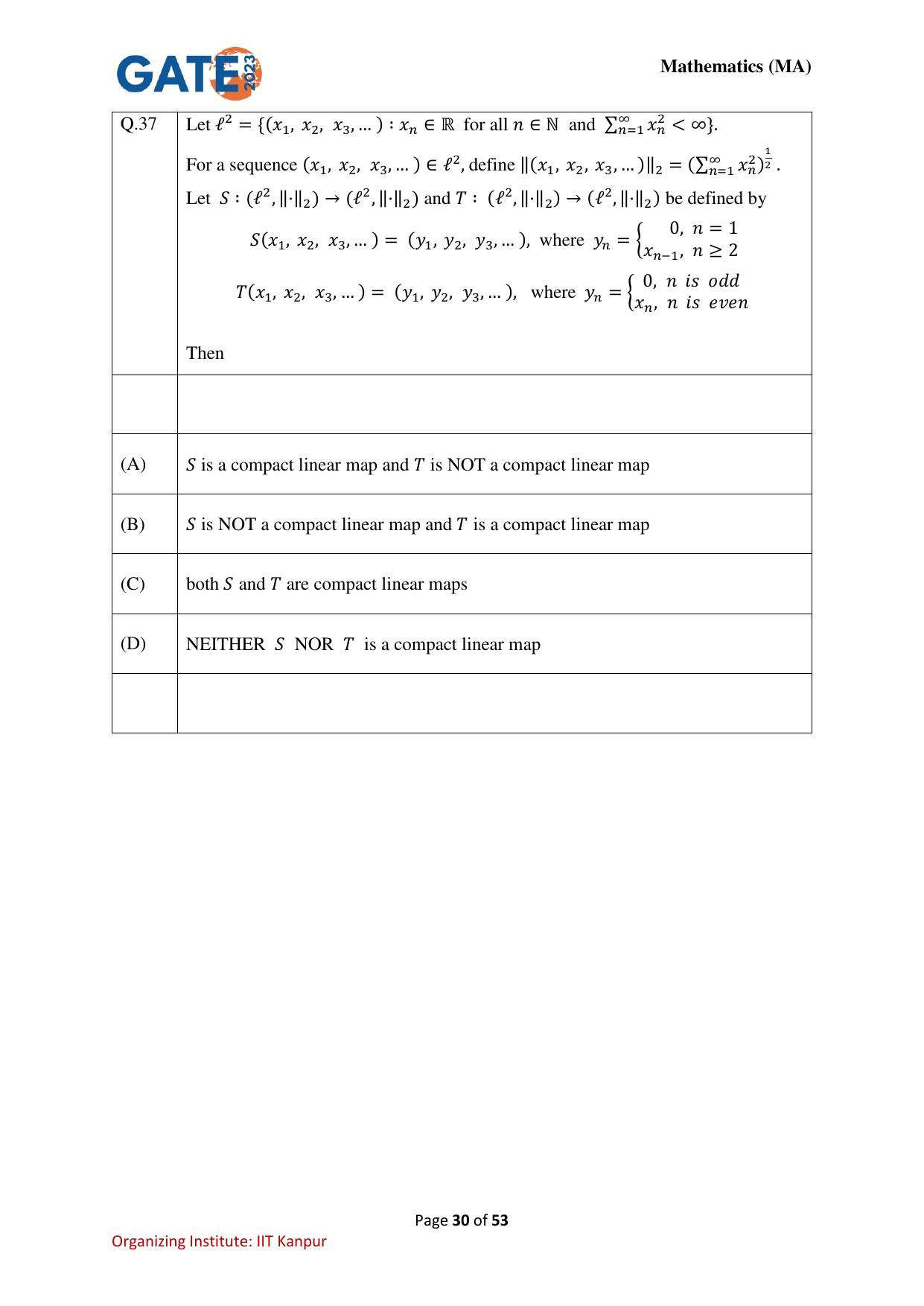 GATE 2023 Mathematics (MA) Question Paper - Page 30