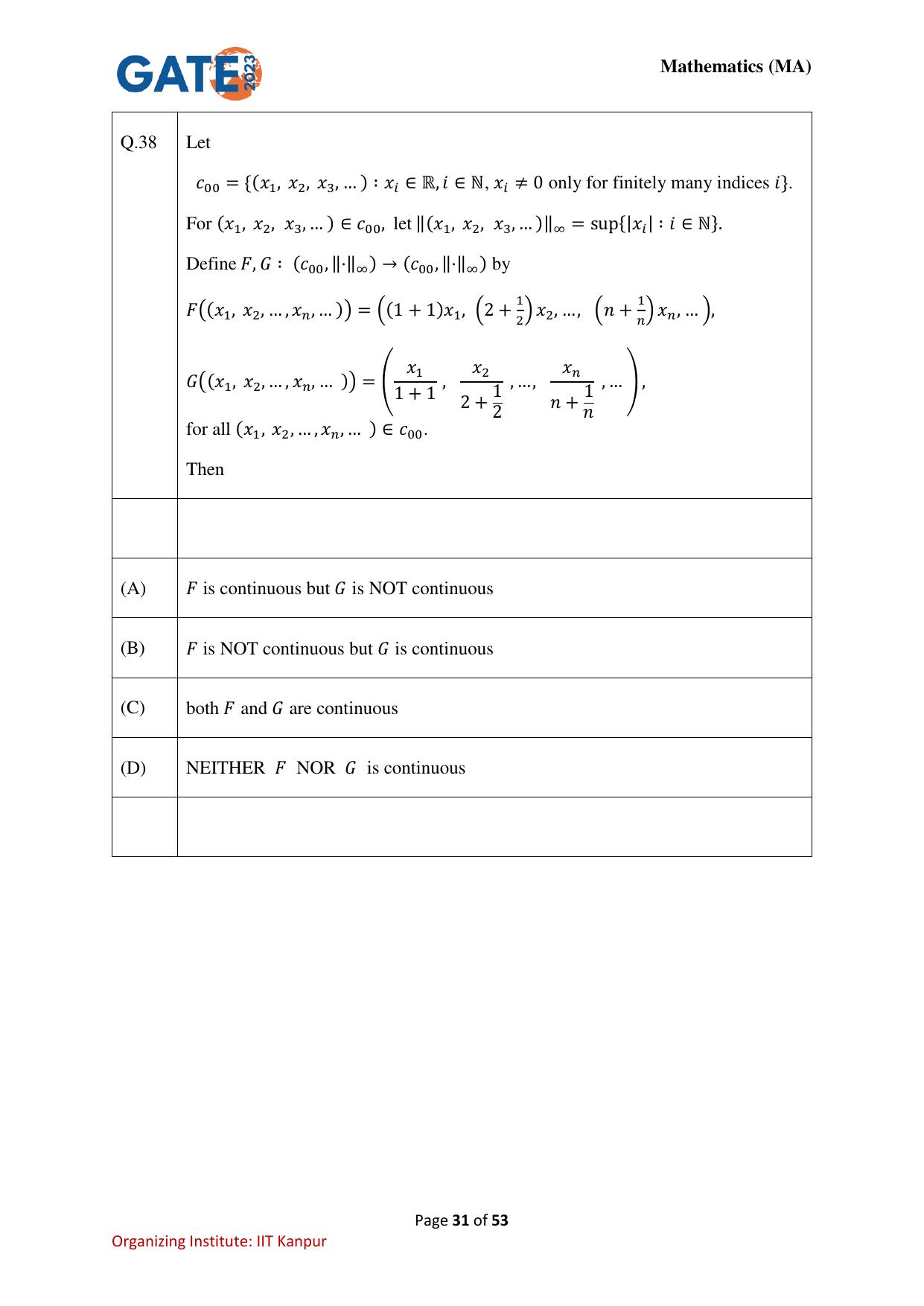GATE 2023 Mathematics (MA) Question Paper - Page 31