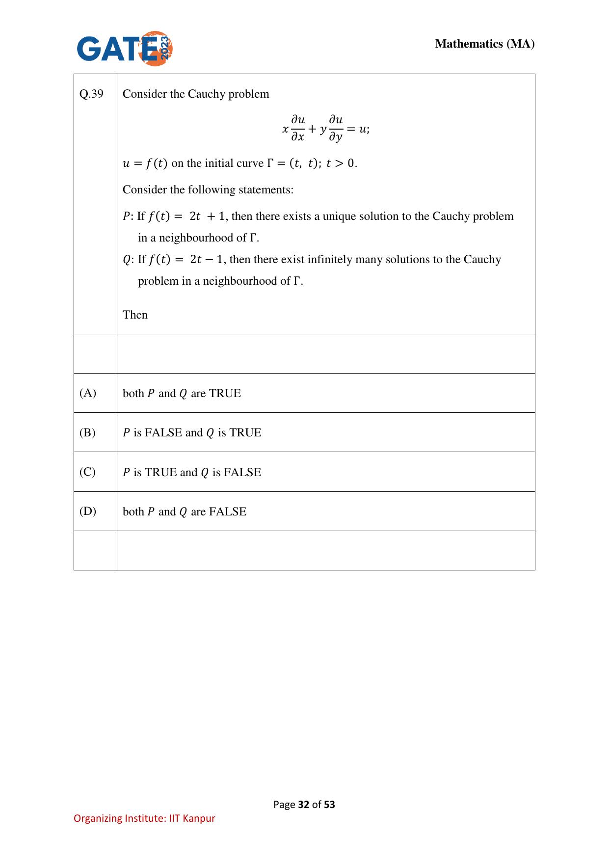GATE 2023 Mathematics (MA) Question Paper - Page 32