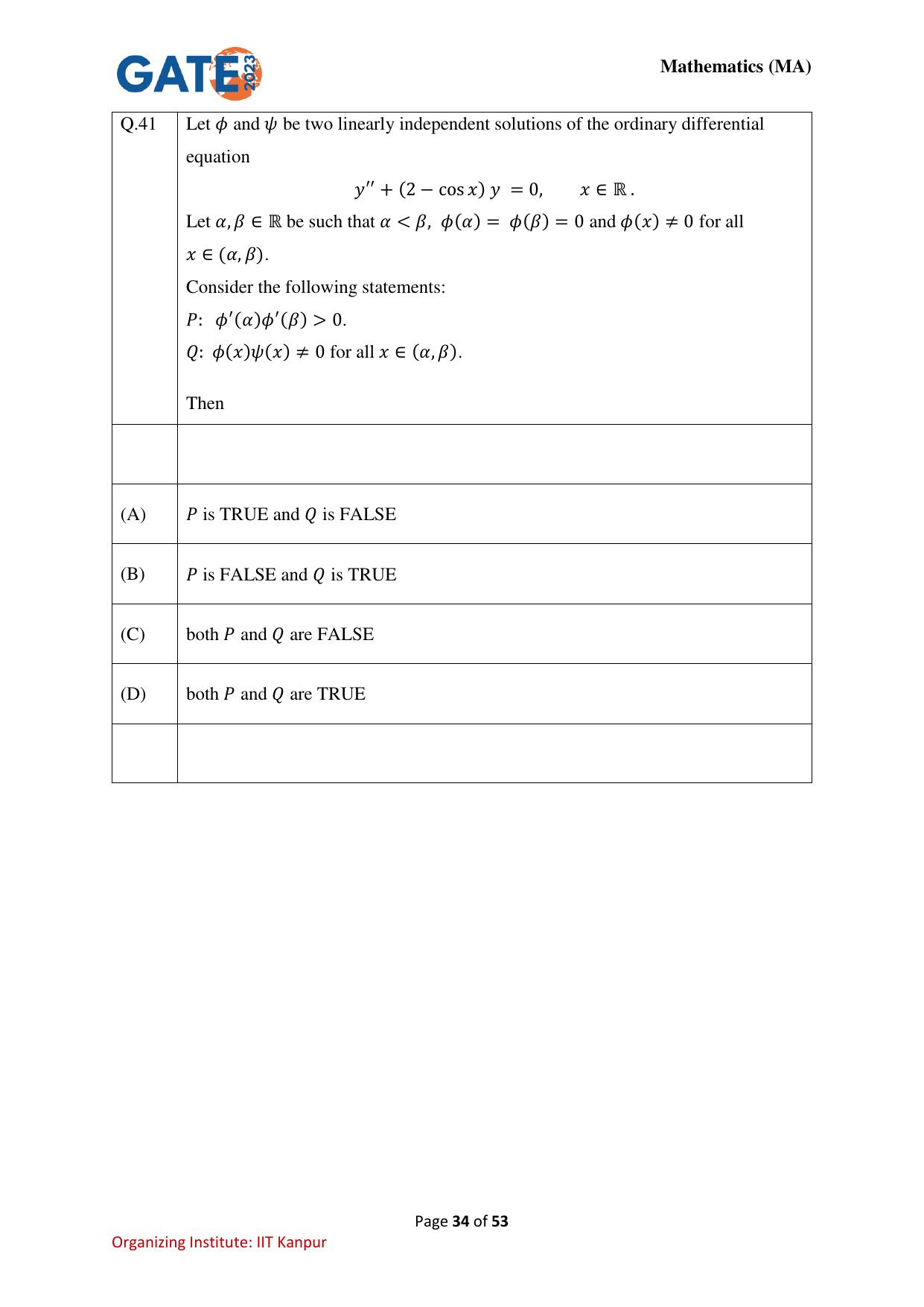GATE 2023 Mathematics (MA) Question Paper - Page 34