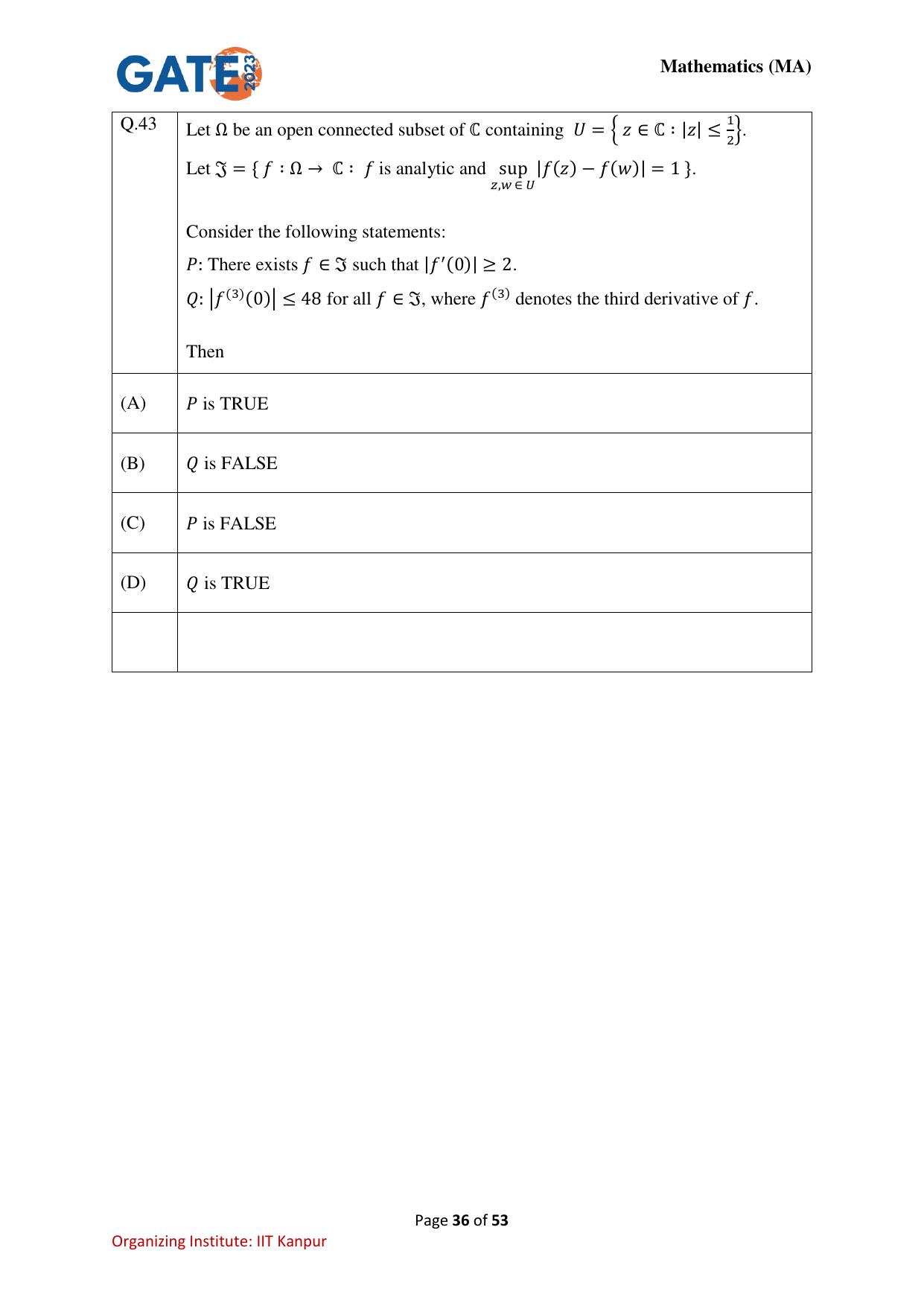 GATE 2023 Mathematics (MA) Question Paper - Page 36