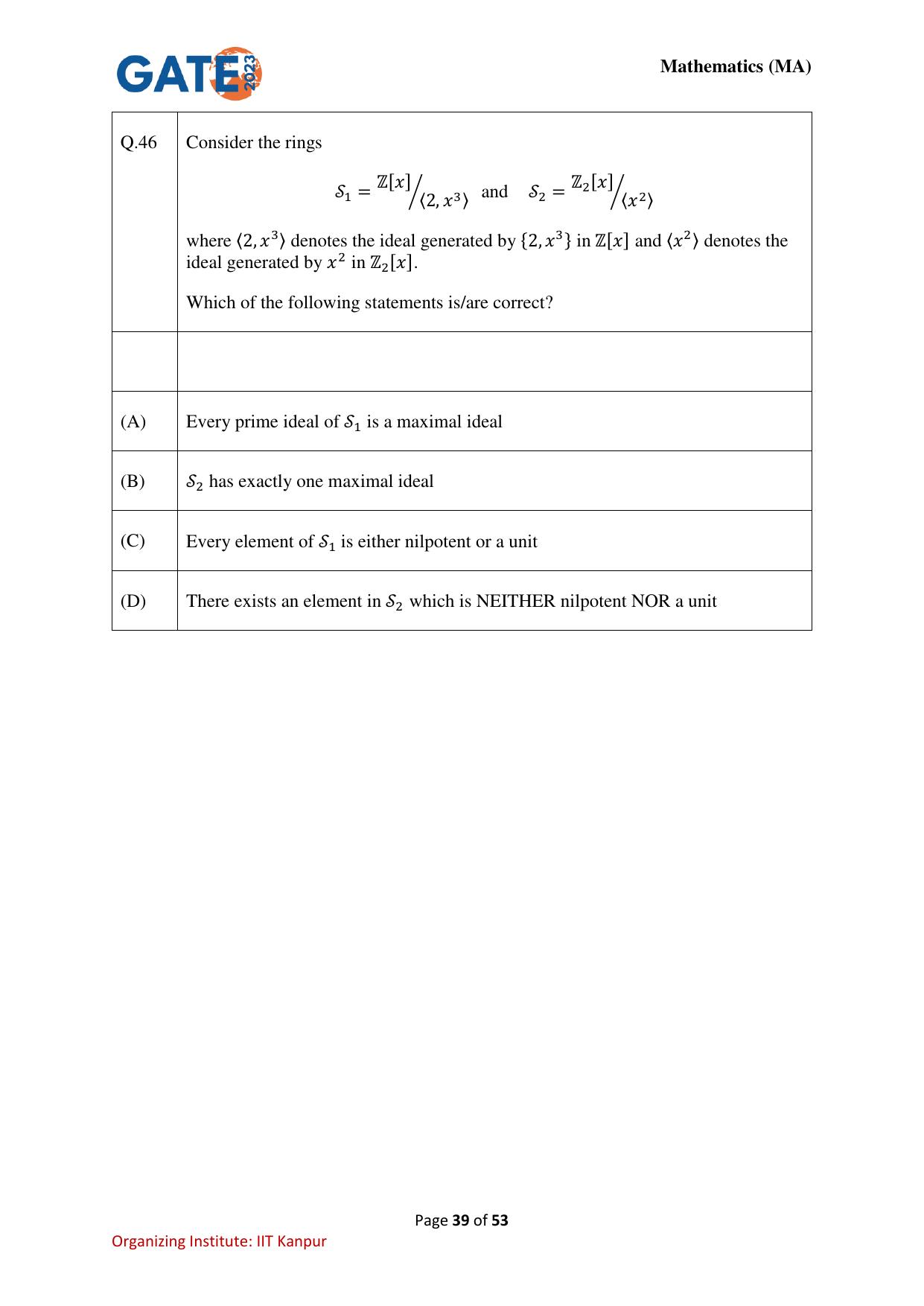 GATE 2023 Mathematics (MA) Question Paper - Page 39