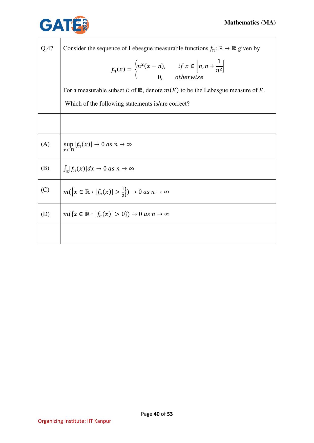 GATE 2023 Mathematics (MA) Question Paper - Page 40