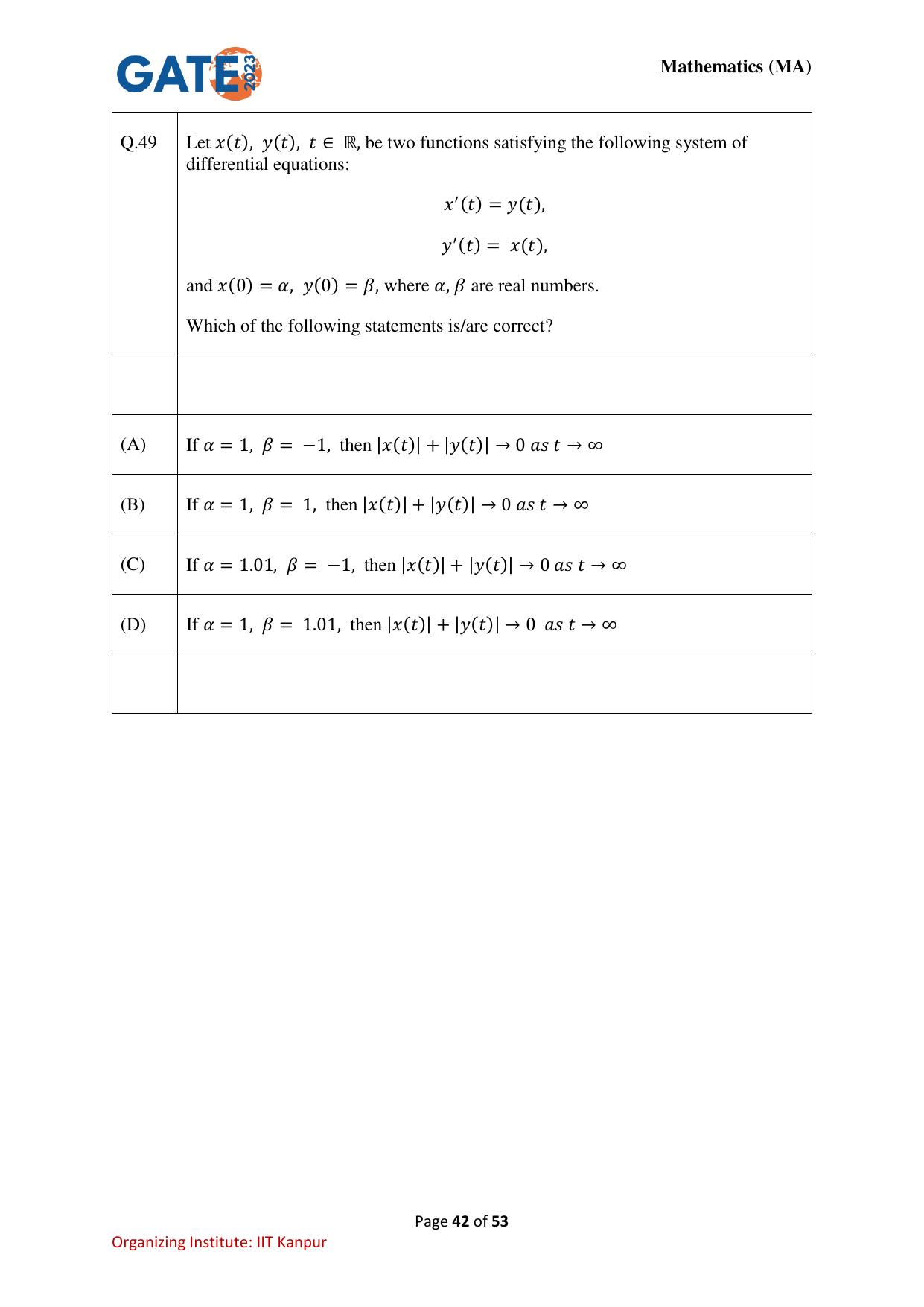 GATE 2023 Mathematics (MA) Question Paper - Page 42