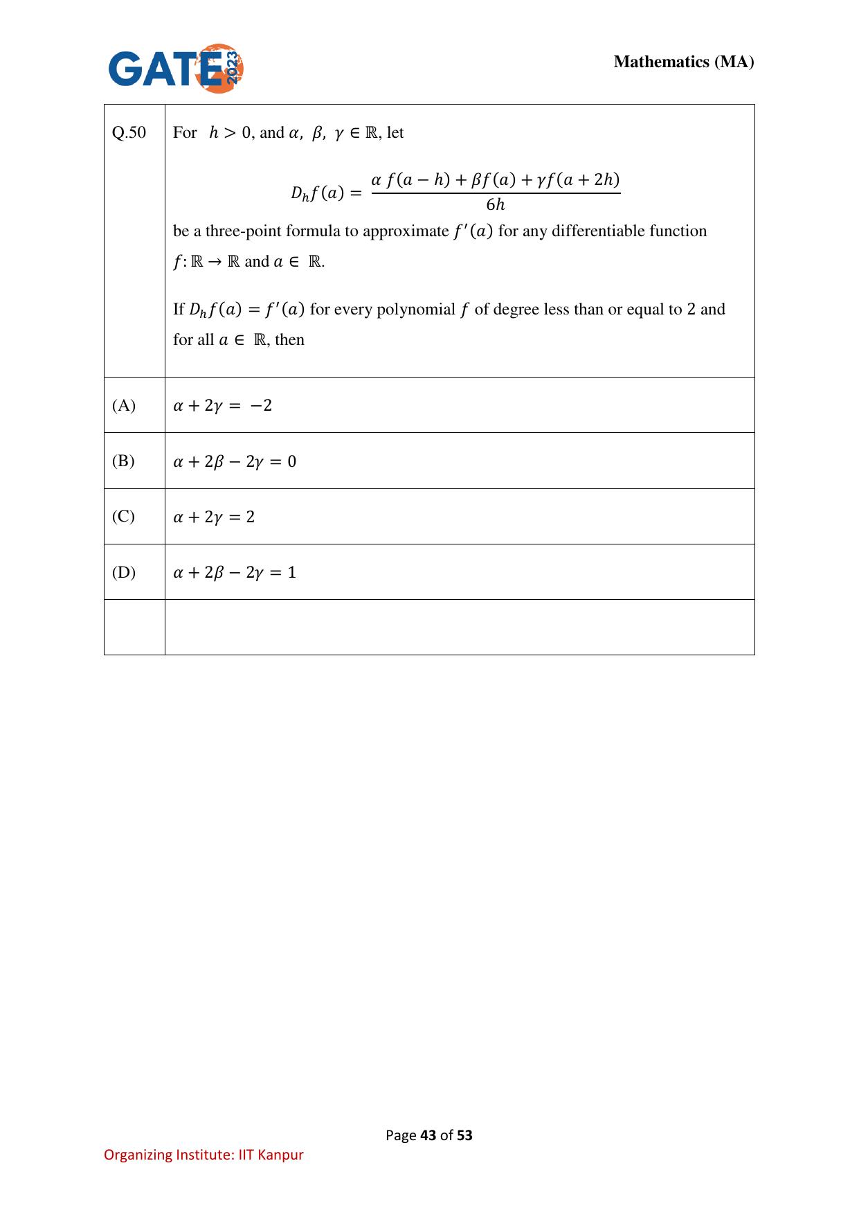 GATE 2023 Mathematics (MA) Question Paper - Page 43