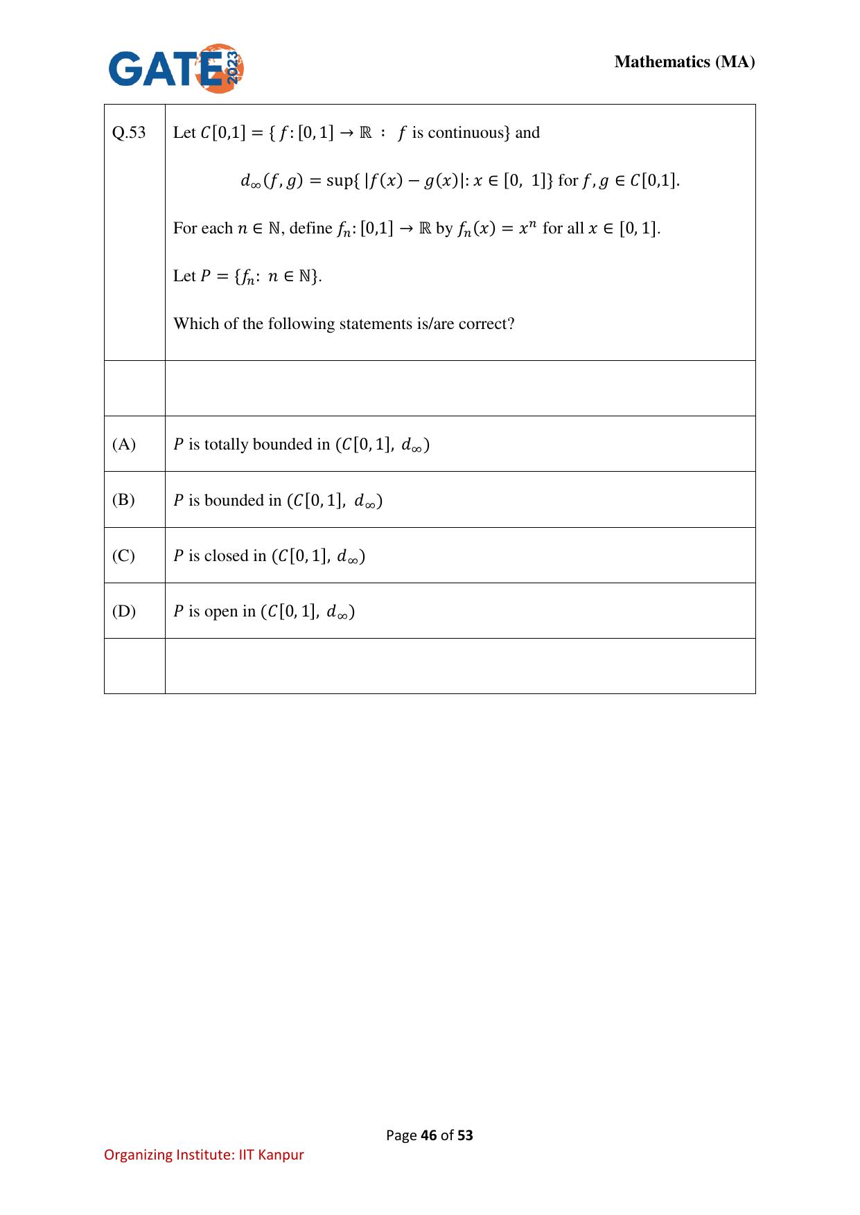 GATE 2023 Mathematics (MA) Question Paper - Page 46