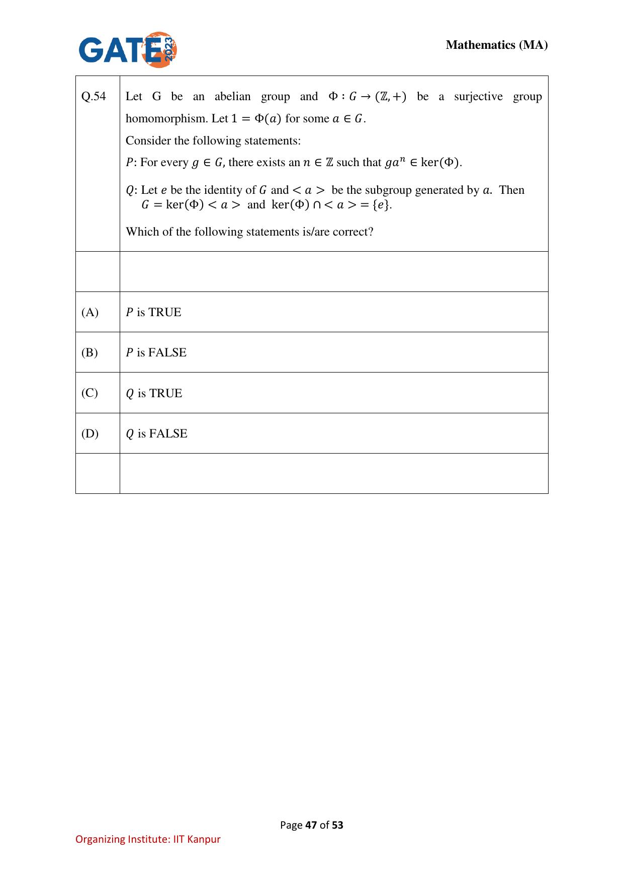 GATE 2023 Mathematics (MA) Question Paper - Page 47