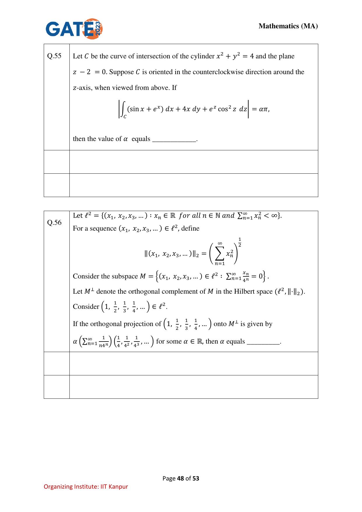 GATE 2023 Mathematics (MA) Question Paper - Page 48