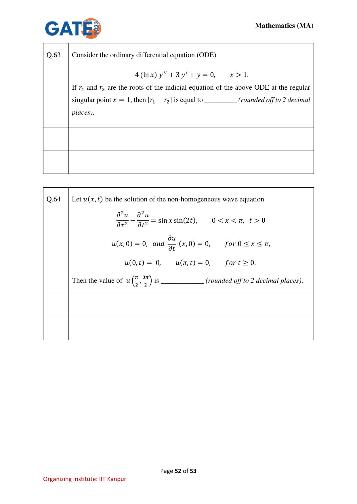 GATE 2023 Mathematics (MA) Question Paper - Page 52