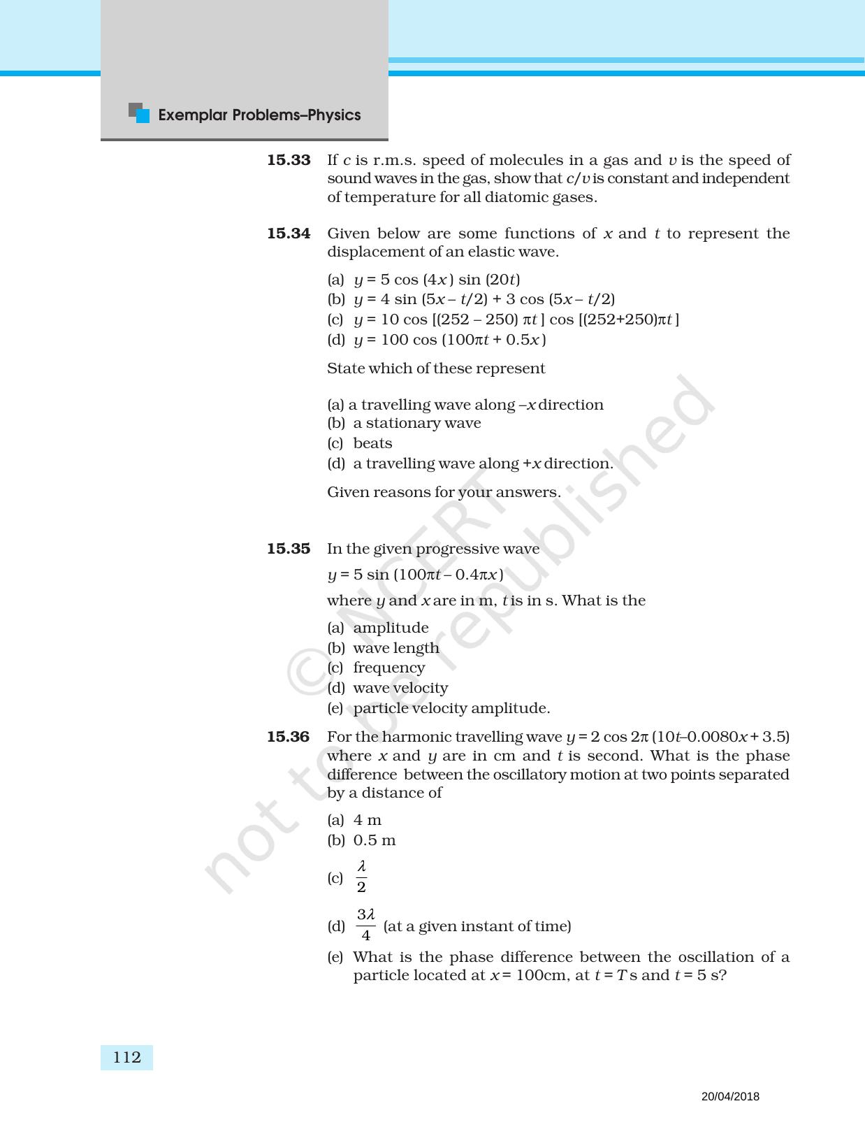 NCERT Exemplar Book for Class 11 Physics: Chapter 14 Waves - Page 8