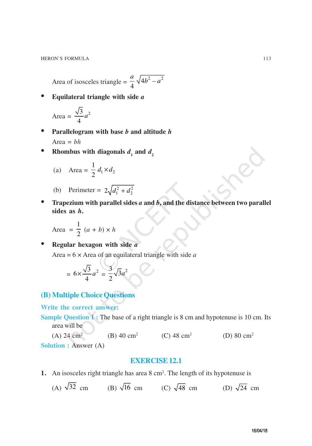 NCERT Exemplar Book for Class 9 Maths: Chapter 12 Heron’s Formula - Page 2