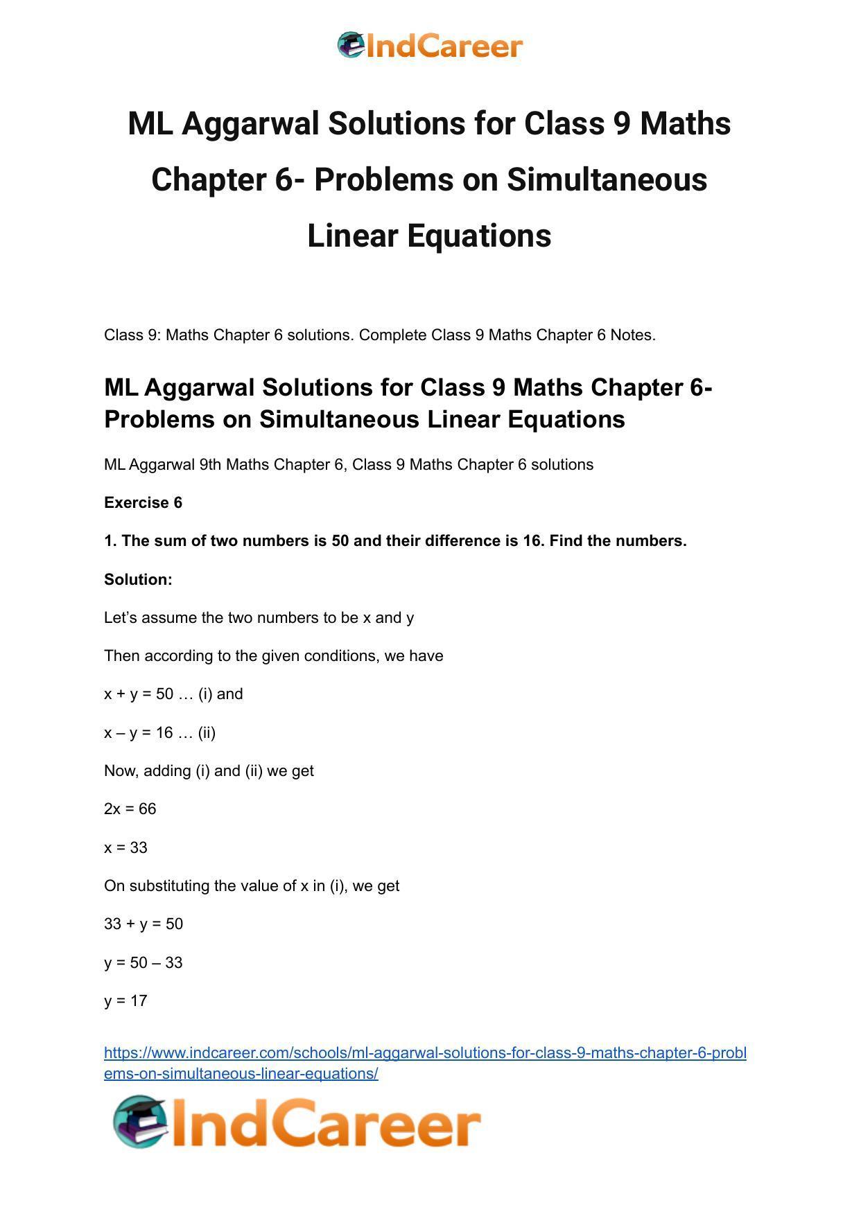 ML Aggarwal Solutions for Class 9 Maths Chapter 6- Problems on Simultaneous Linear Equations - Page 2