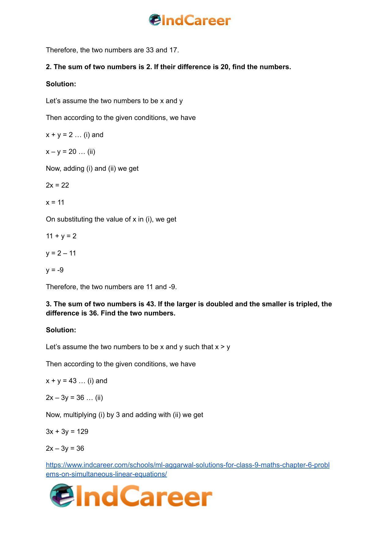ML Aggarwal Solutions for Class 9 Maths Chapter 6- Problems on Simultaneous Linear Equations - Page 3