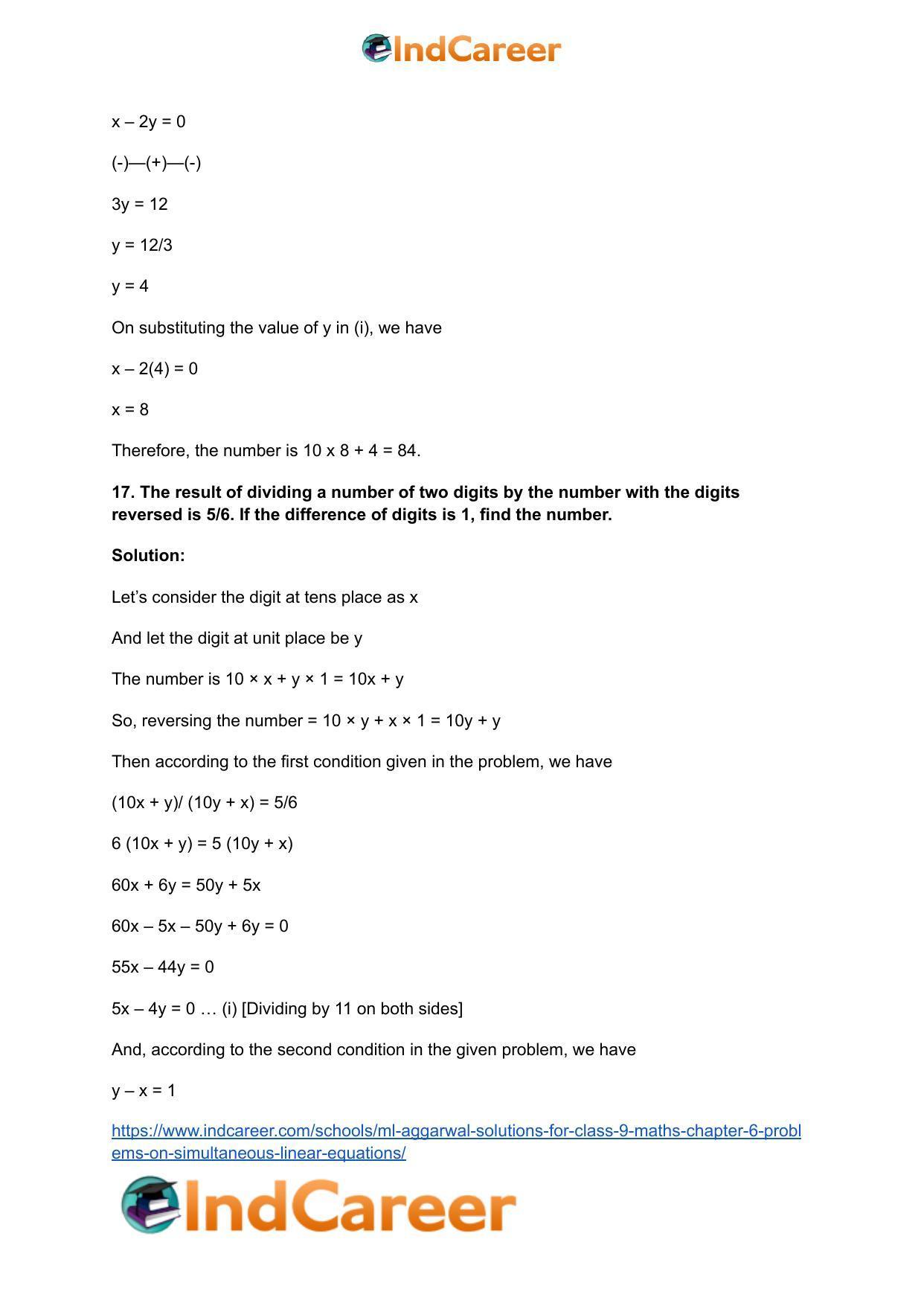 ML Aggarwal Solutions for Class 9 Maths Chapter 6- Problems on Simultaneous Linear Equations - Page 17