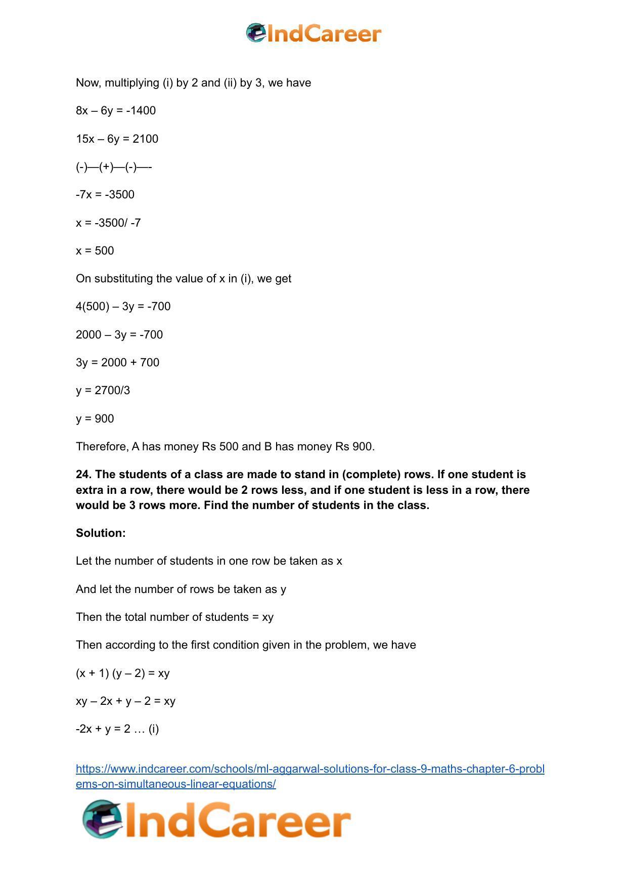 ML Aggarwal Solutions for Class 9 Maths Chapter 6- Problems on Simultaneous Linear Equations - Page 25