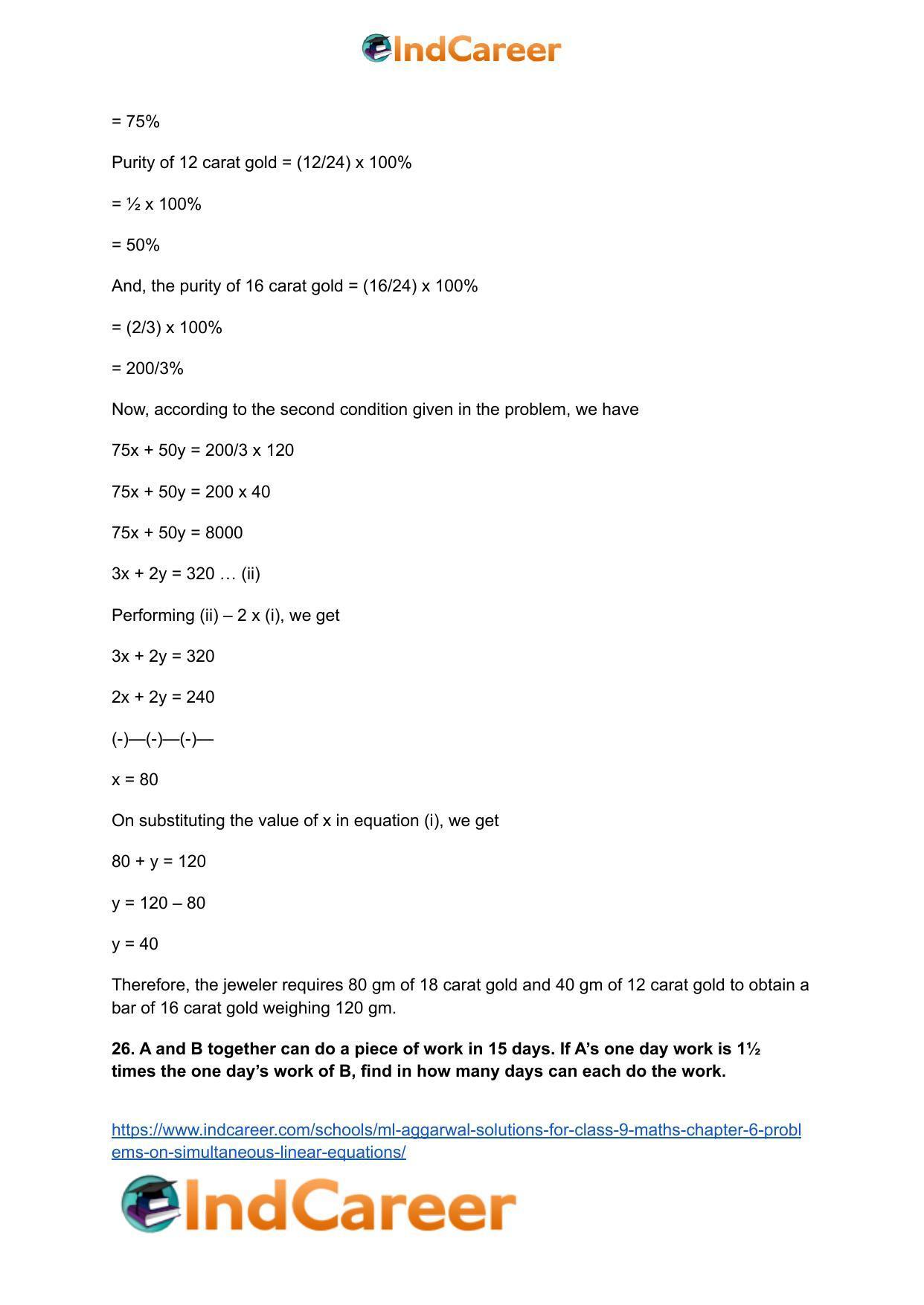 ML Aggarwal Solutions for Class 9 Maths Chapter 6- Problems on Simultaneous Linear Equations - Page 27
