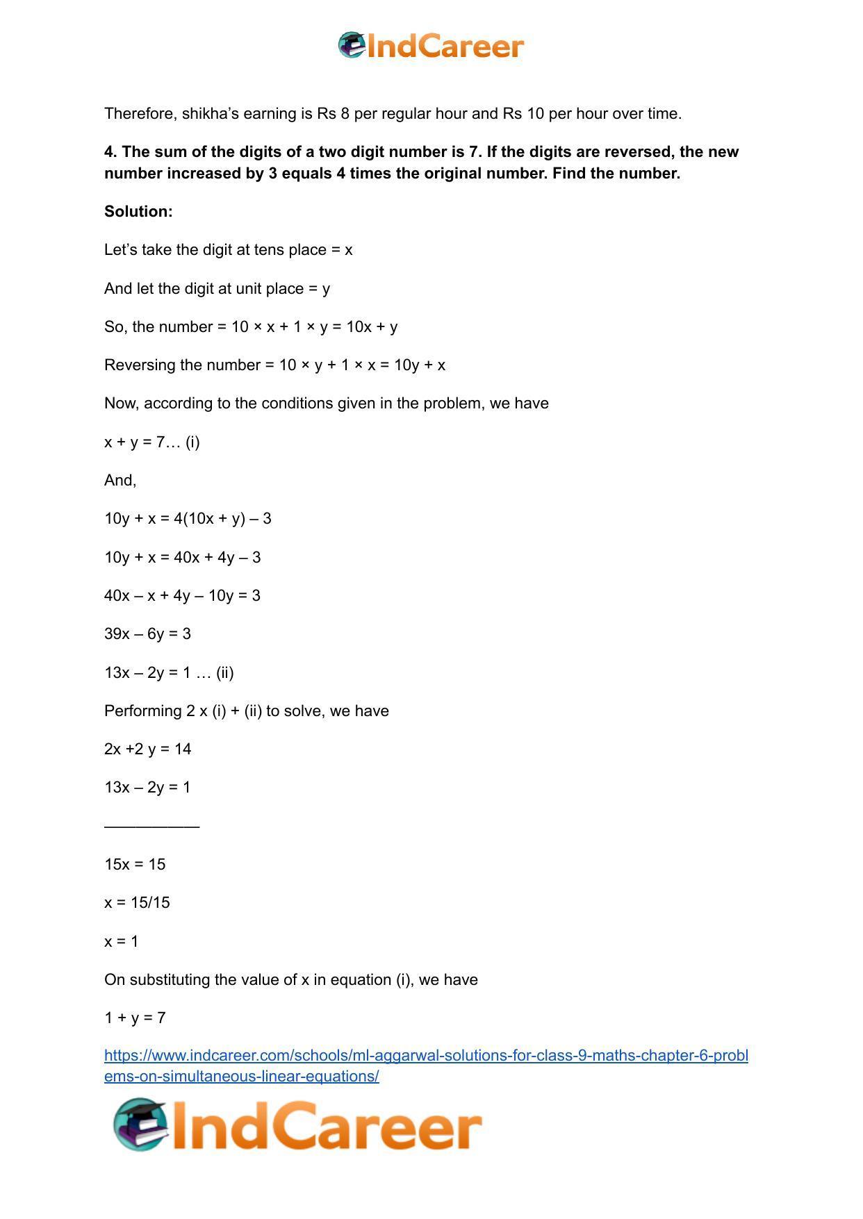 ML Aggarwal Solutions for Class 9 Maths Chapter 6- Problems on Simultaneous Linear Equations - Page 38