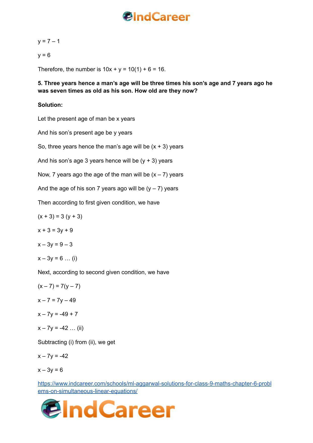 ML Aggarwal Solutions for Class 9 Maths Chapter 6- Problems on Simultaneous Linear Equations - Page 39