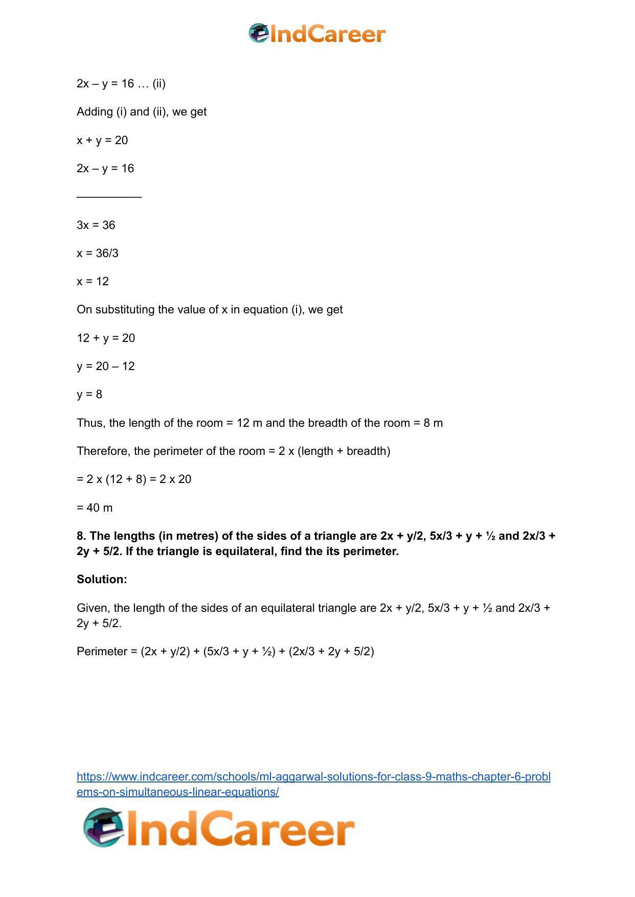 ML Aggarwal Solutions for Class 9 Maths Chapter 6- Problems on Simultaneous Linear Equations - Page 42