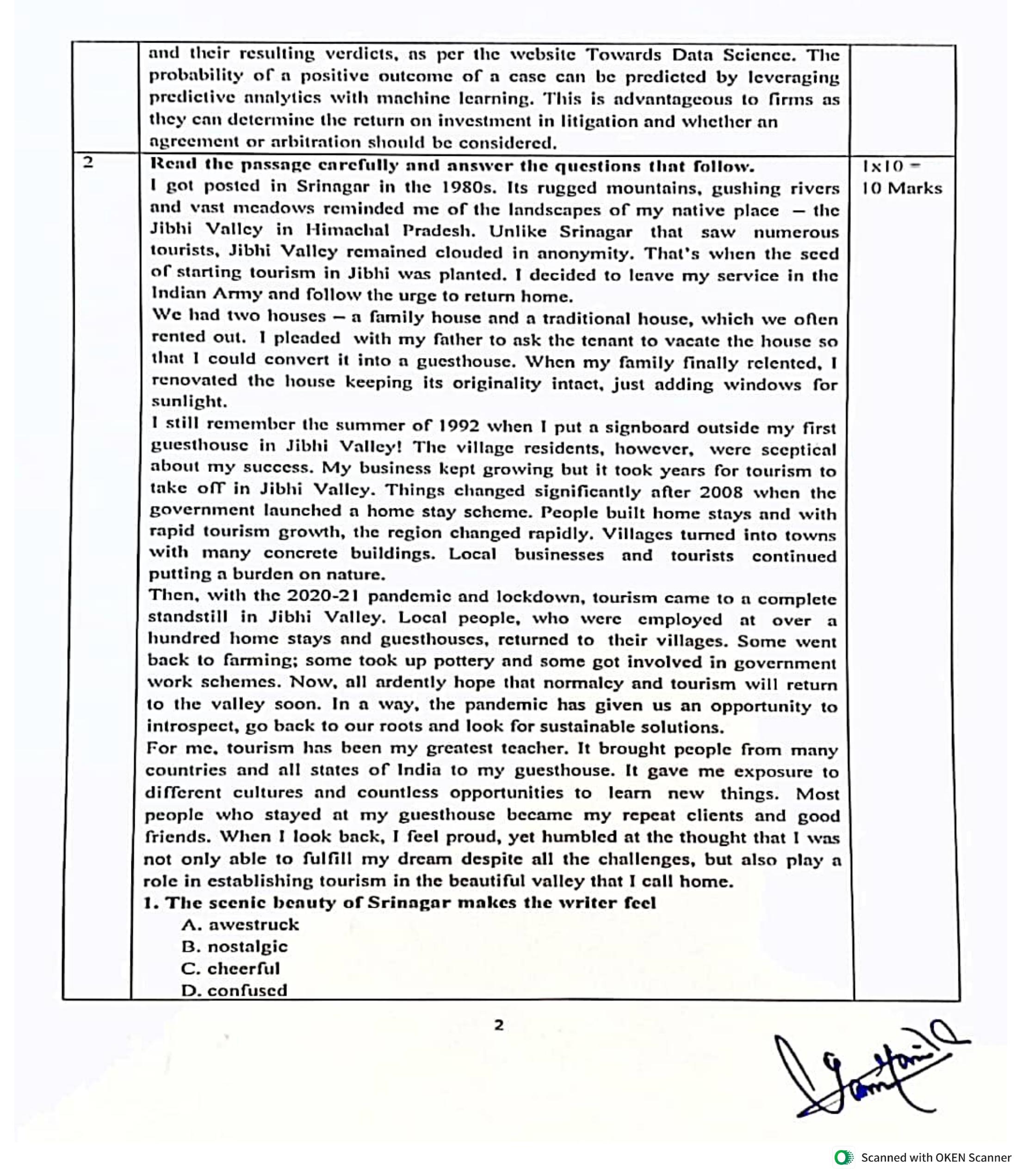 JKBOSE Class 12 English Model Question Paper - Page 2